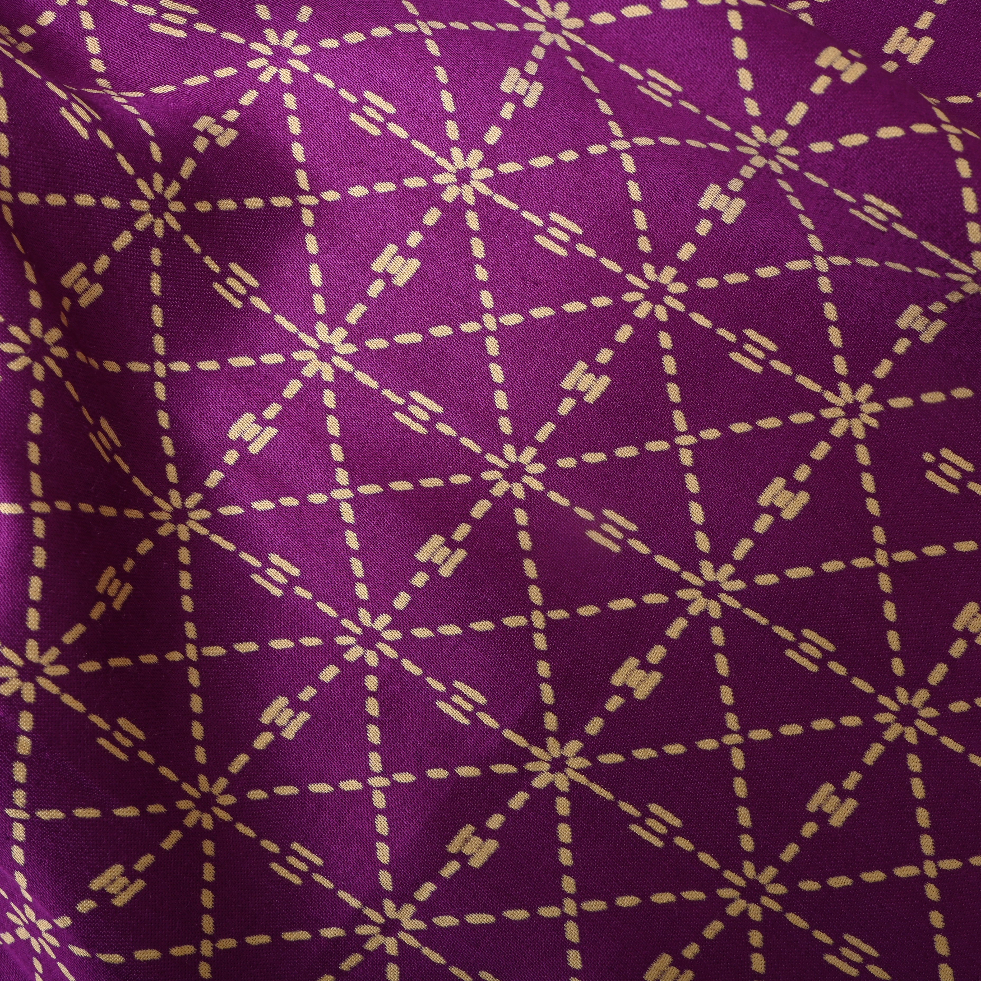 Magenta Purple Geometric Printed Satin Fabric