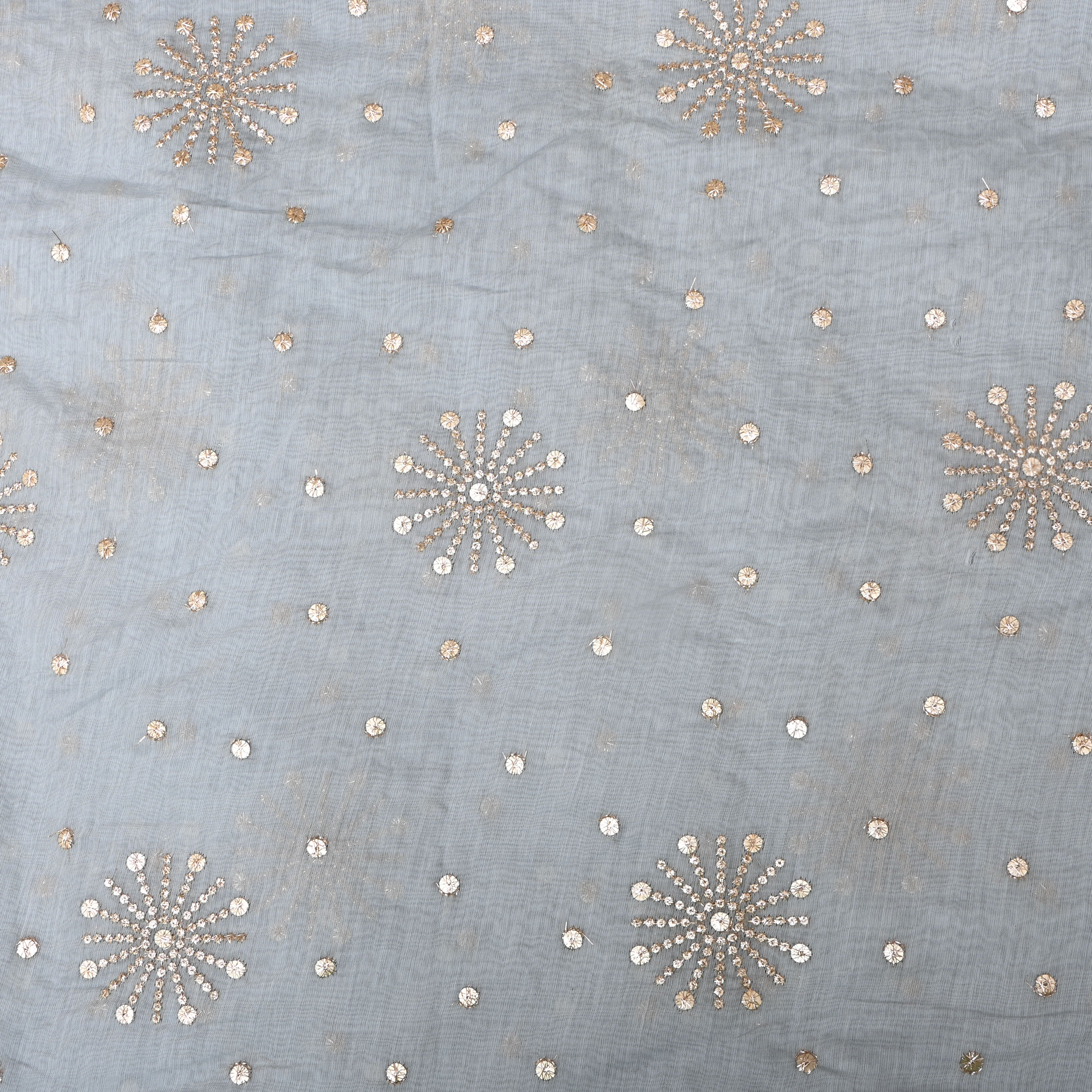 Bluish Grey Floral Embroidered Chanderi Fabric