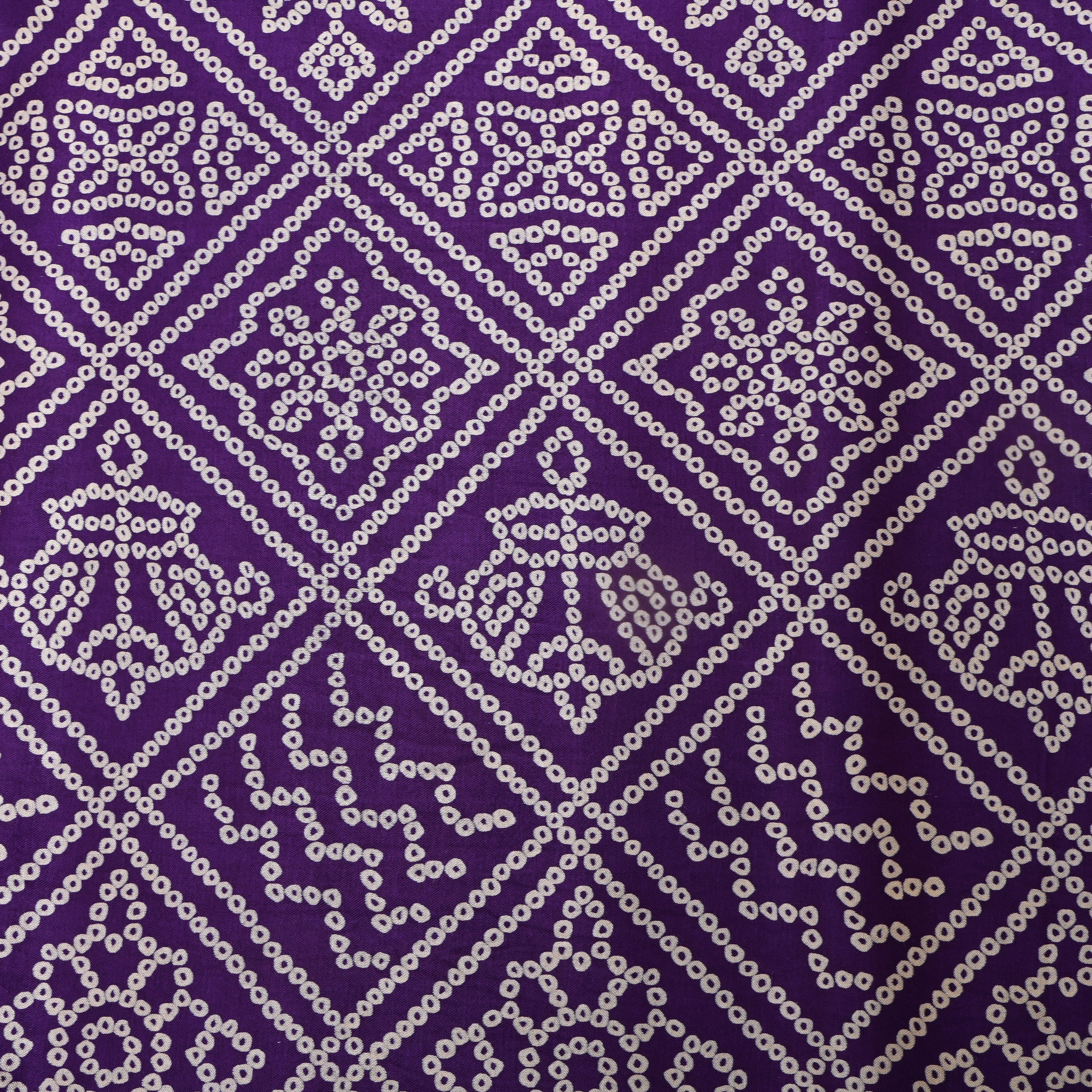 Indigo Purple Bandhani Printed Satin Fabric