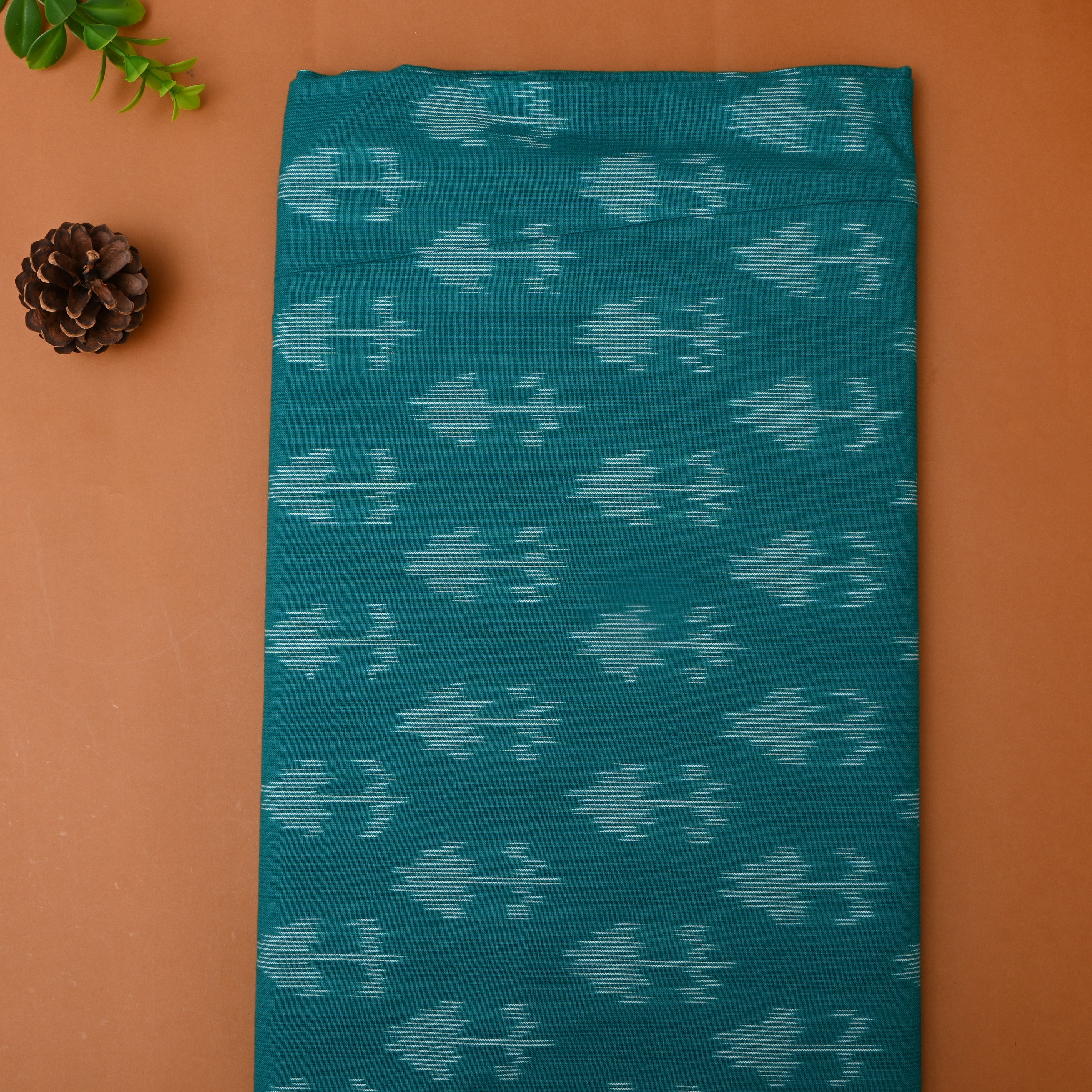 Jade Blue Floral Ikat Cotton Fabric