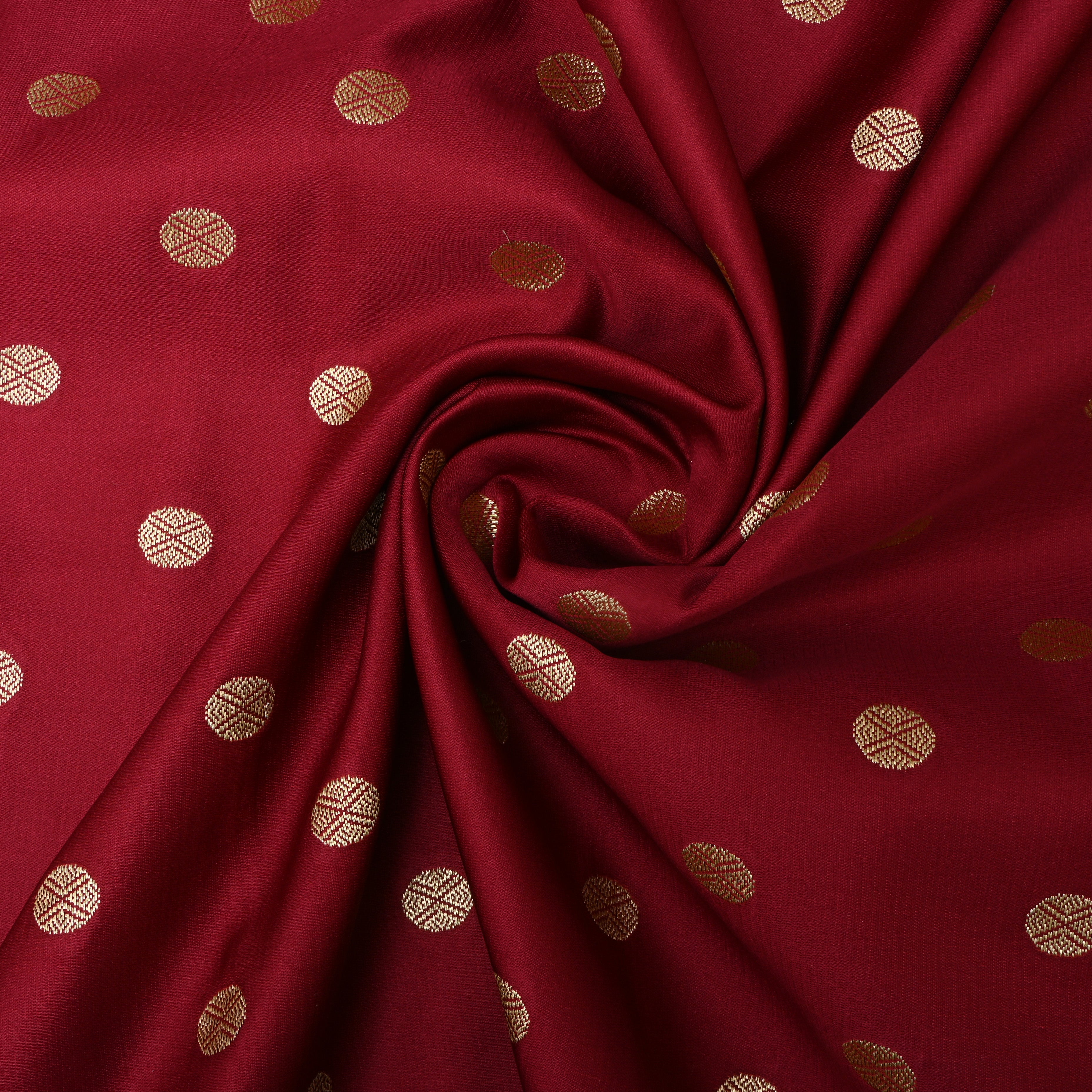 Solid Maroon Golden Zari Butti Silk Fabric