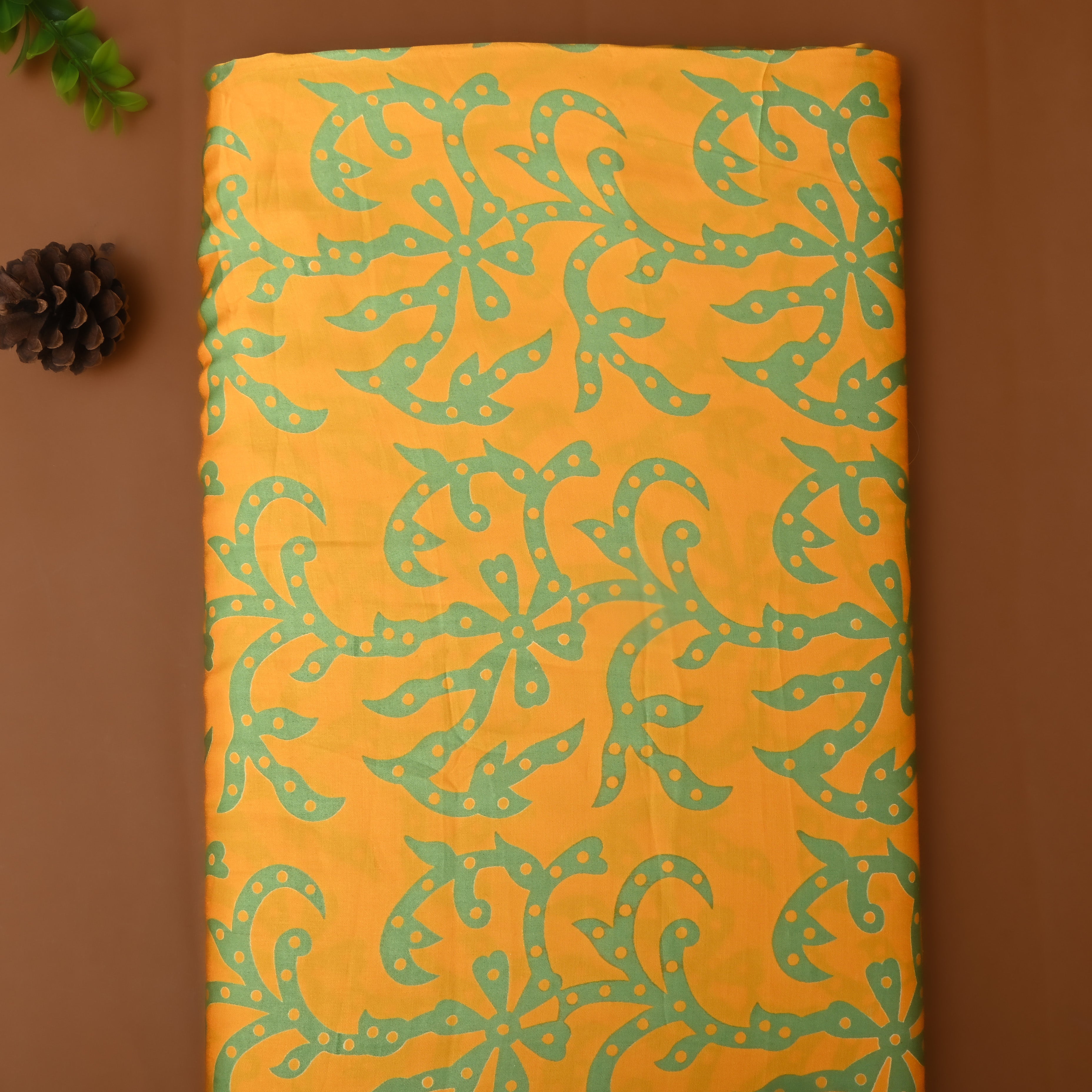 Cyber Yellow Floral Printed Satin Fabric