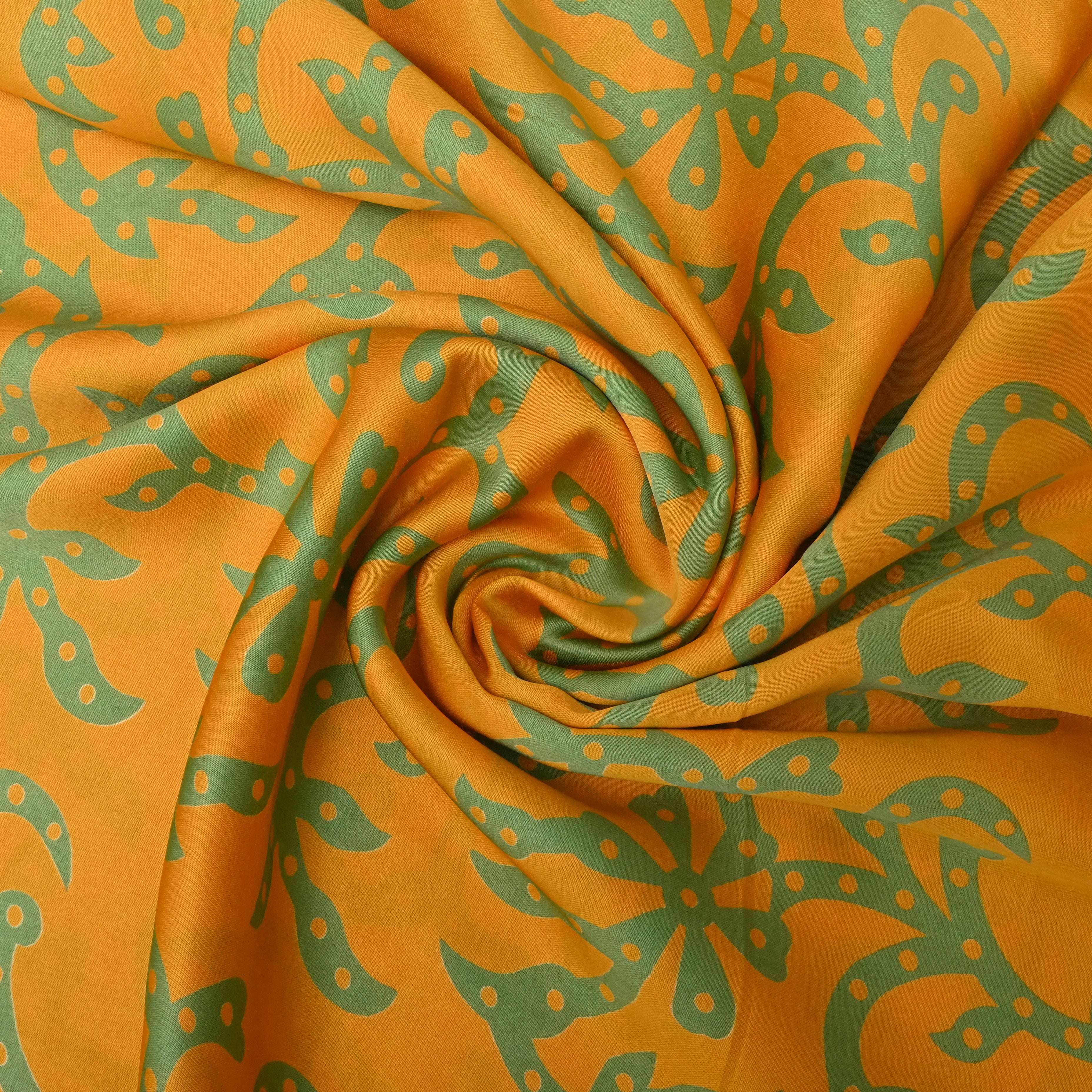 Cyber Yellow Floral Printed Satin Fabric