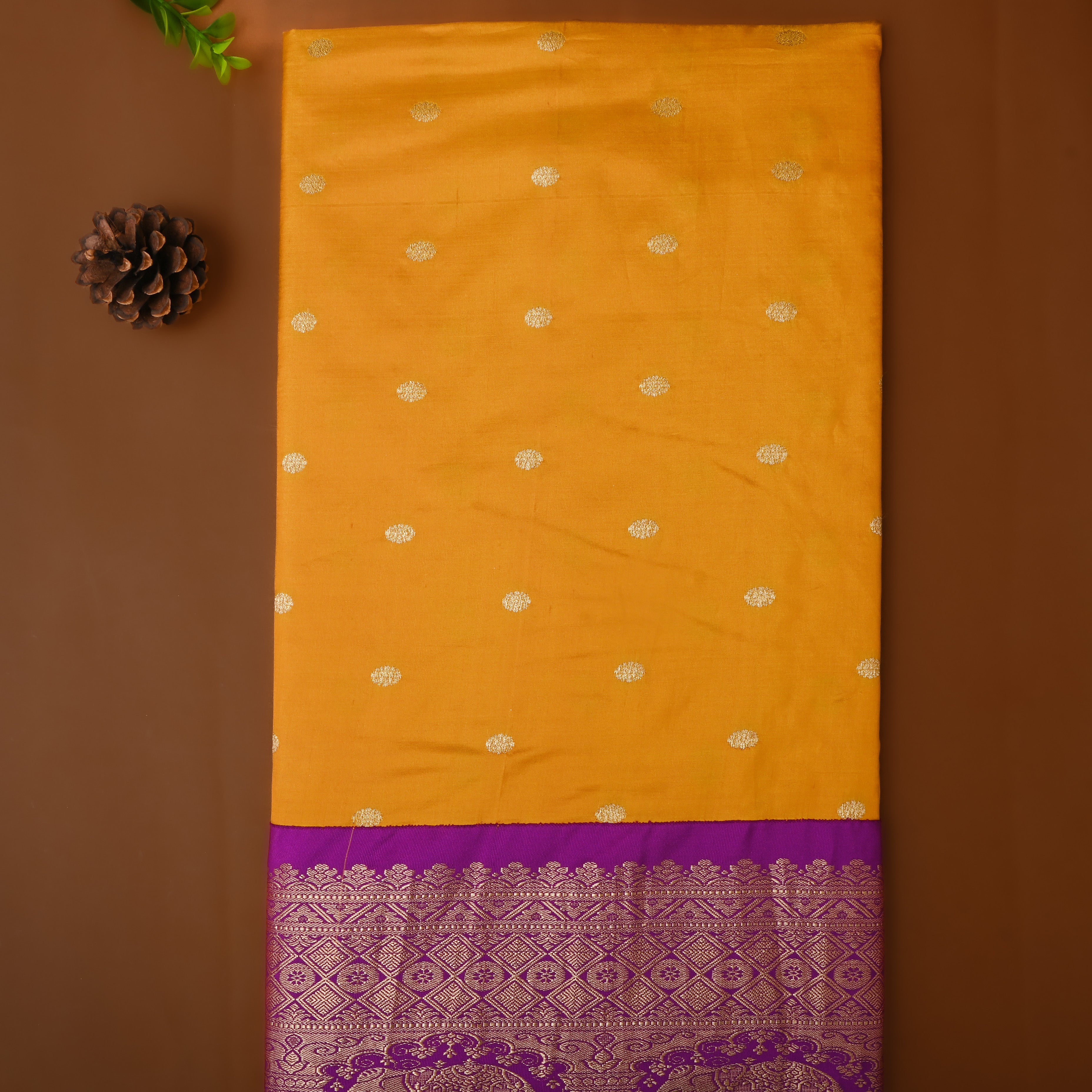 Sun Yellow Floral Silk Fabric With Contrast Border