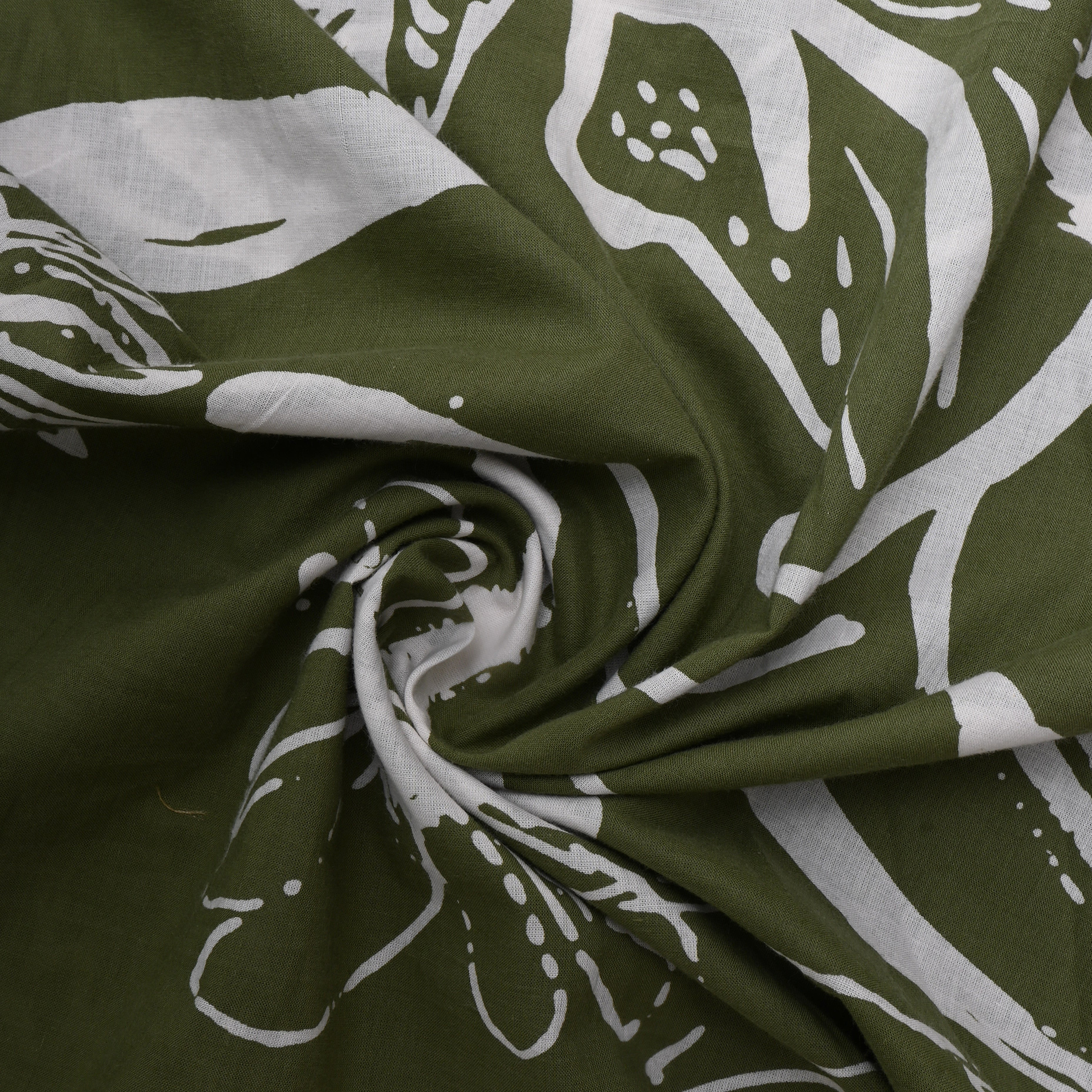 Muted Green Printed Floral Cotton Fabric
