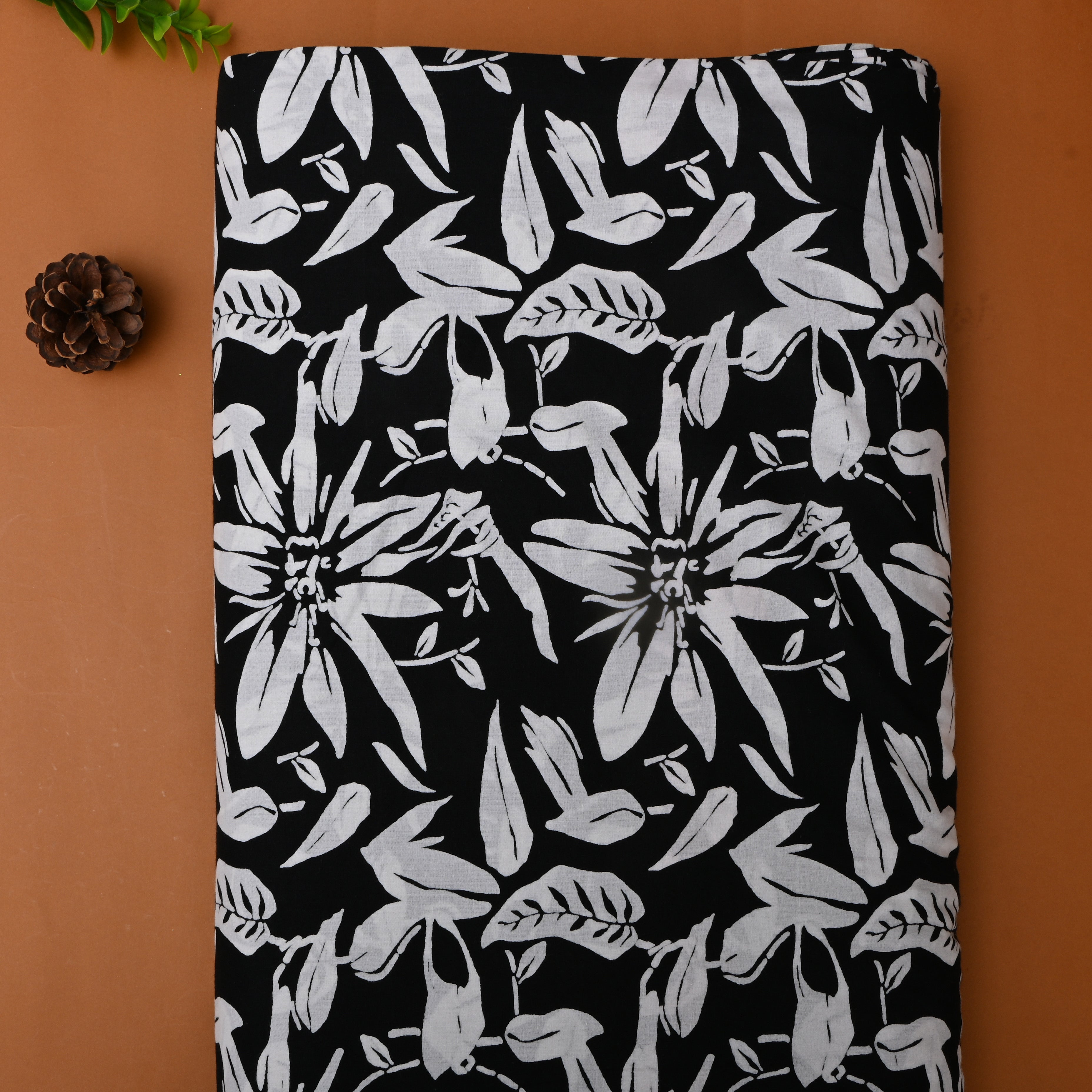 Black Floral Printed Cotton Fabric
