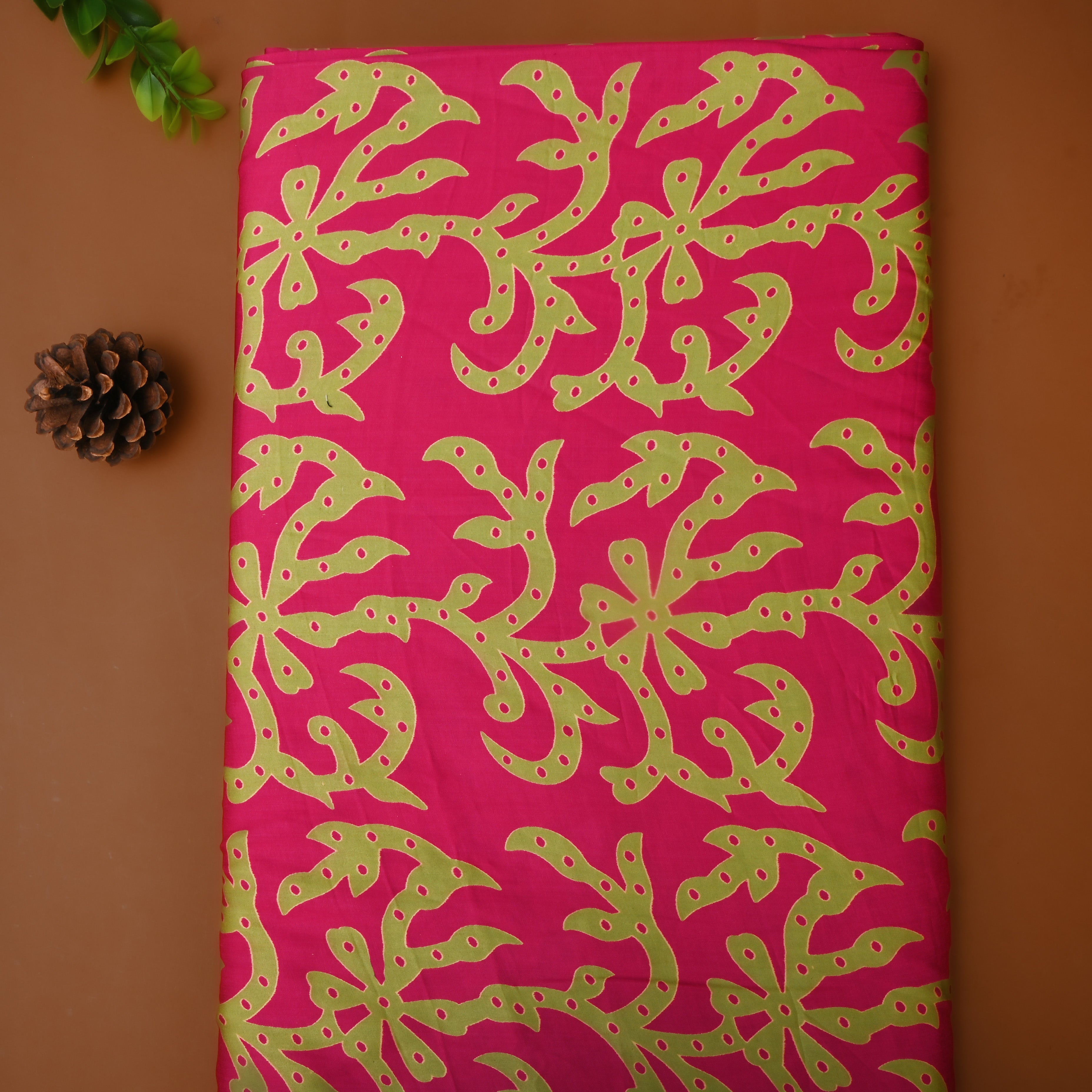 Punch Pink Floral Printed Satin Fabric