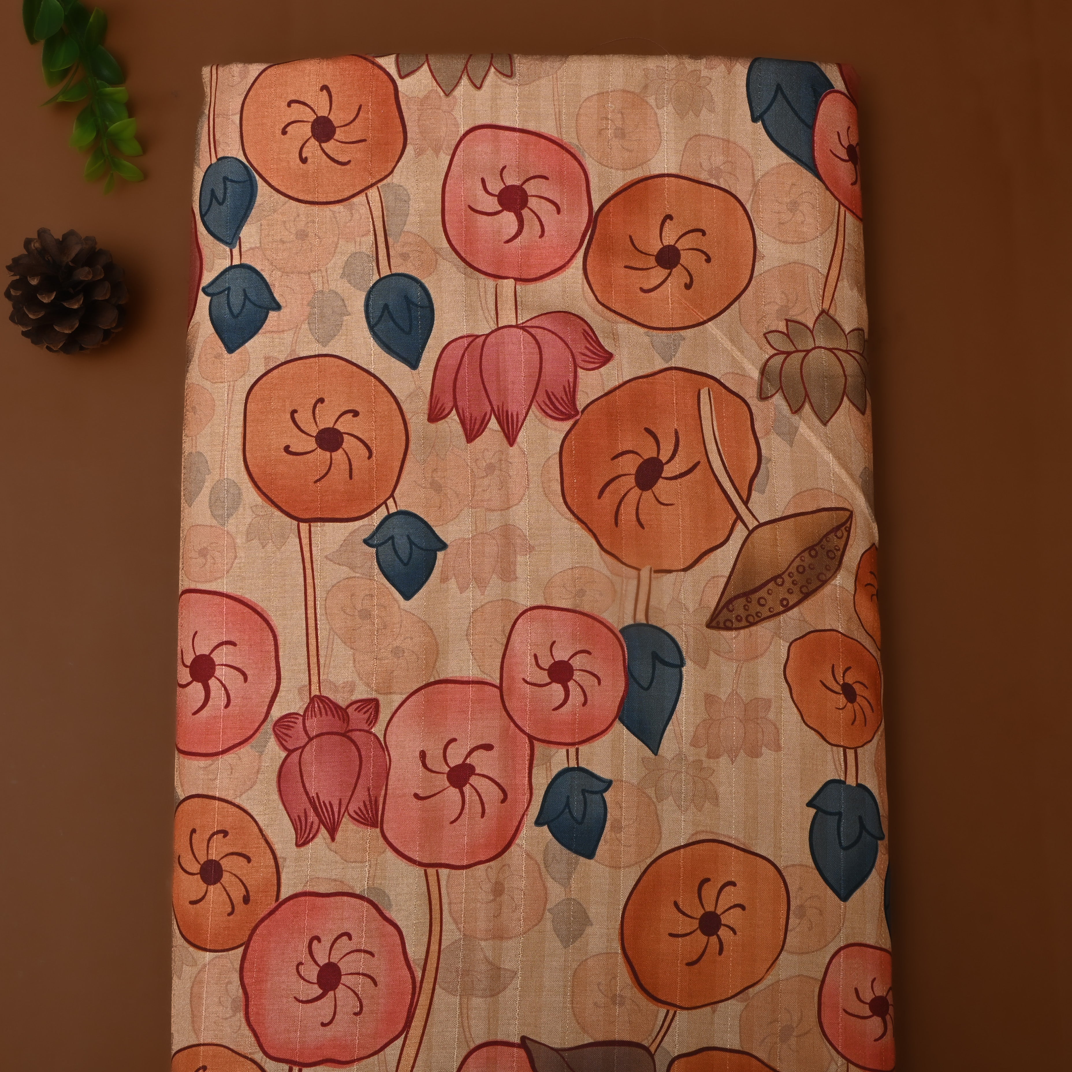 Pink Lotus Printed Dupion Silk Fabric