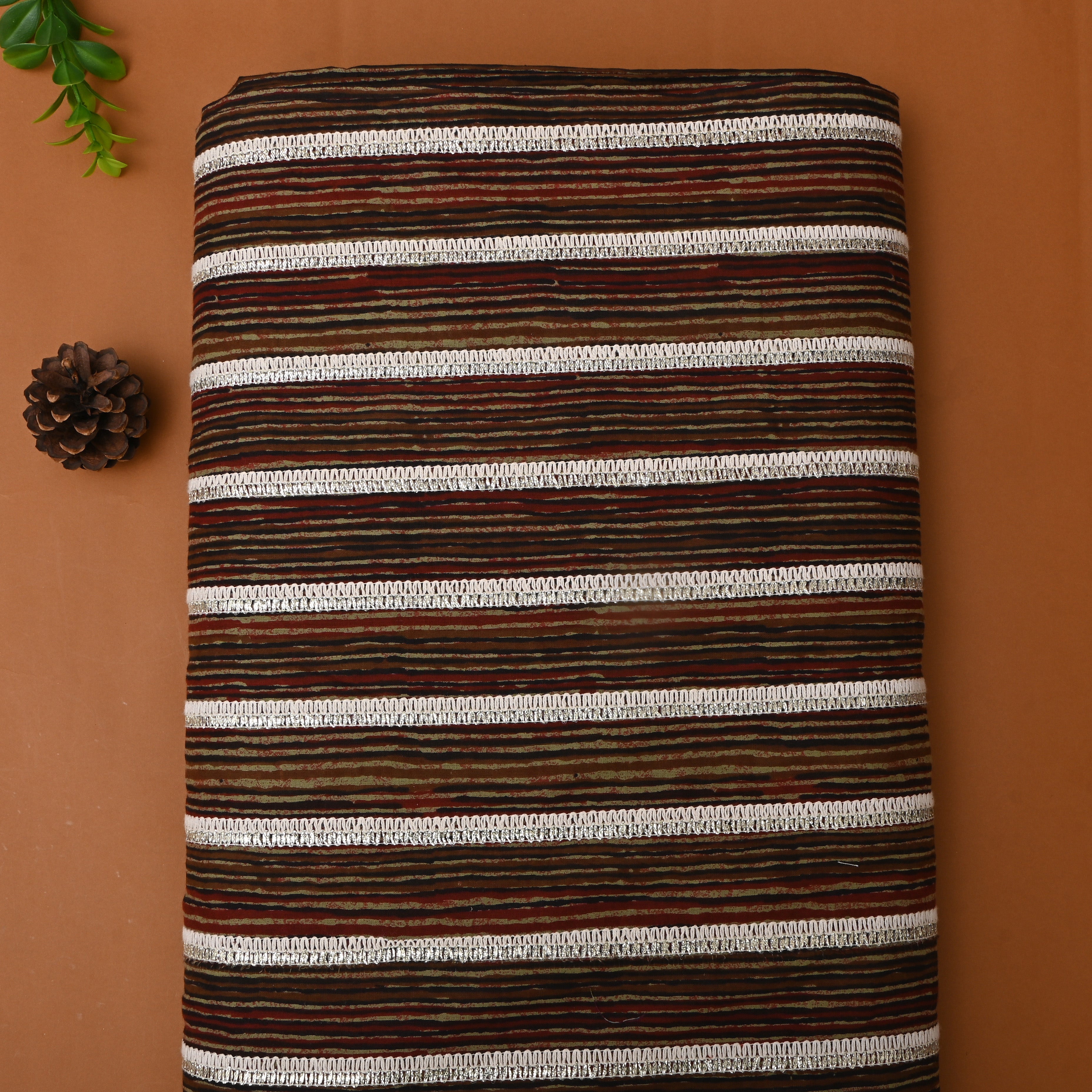 Dark Multicolour Stripes Printed Cotton Fabric