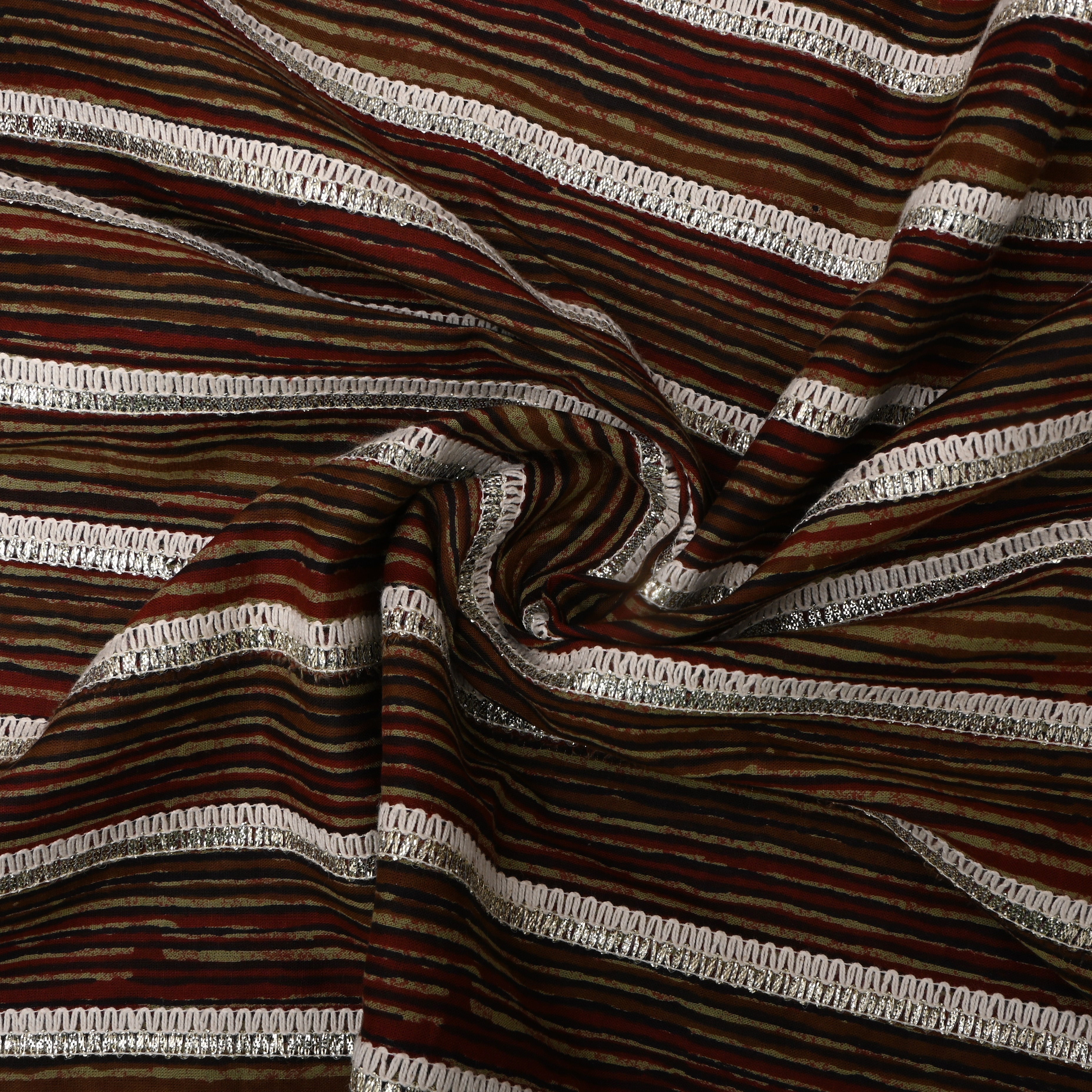 Dark Multicolour Stripes Printed Cotton Fabric