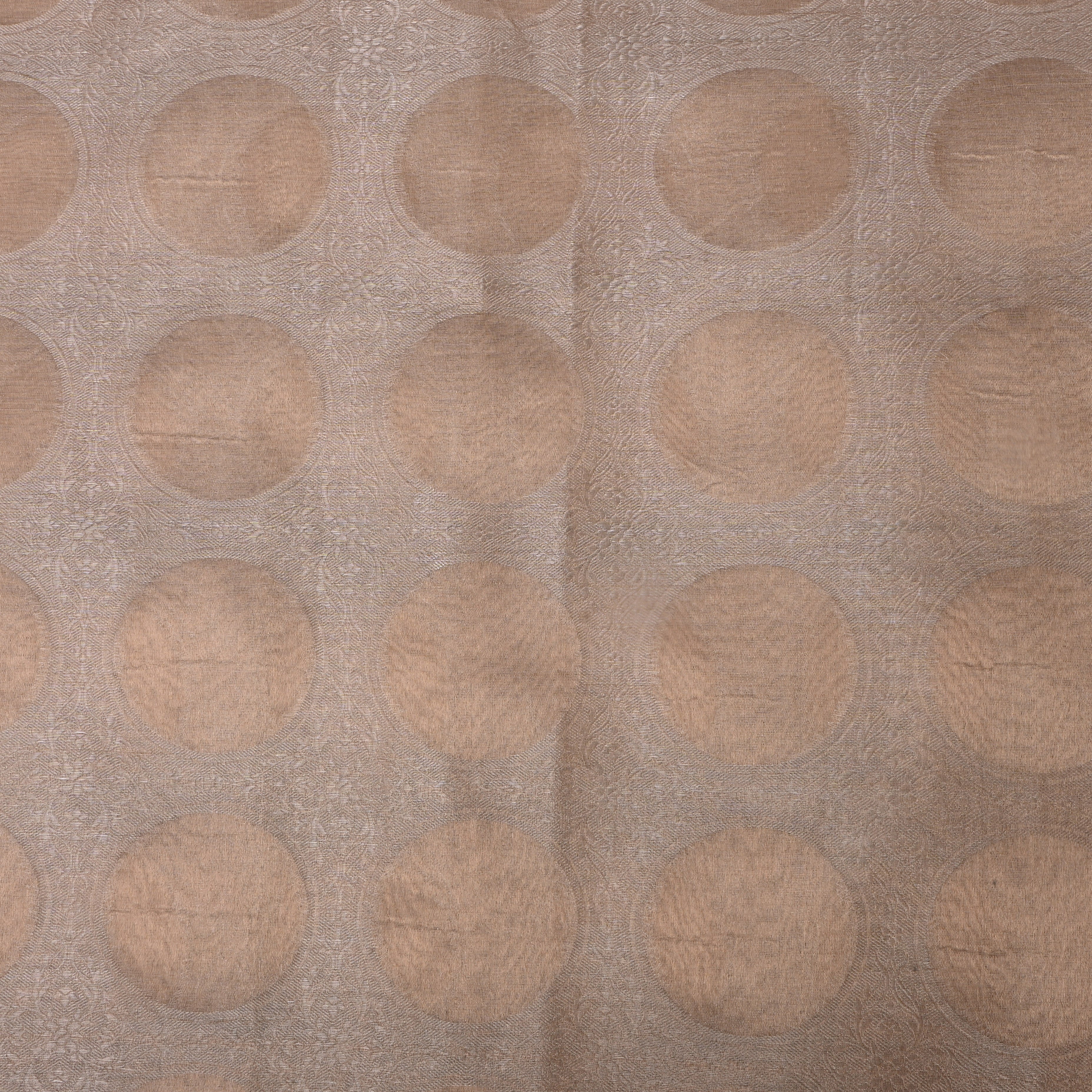 Silver Zari Woven Silk Fabric With Big Gold Buttis