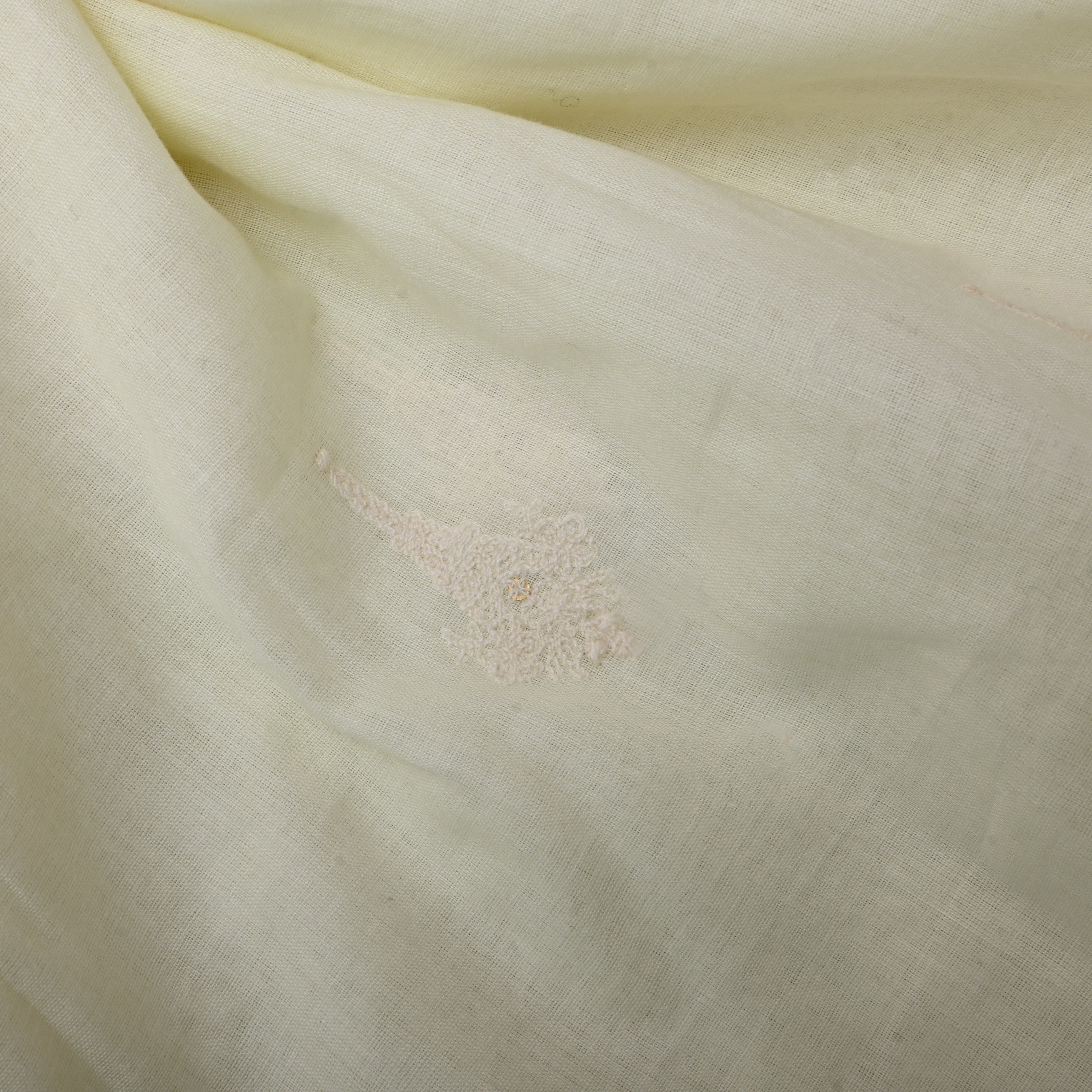 White Floral Thread Embroidered Cotton Fabric