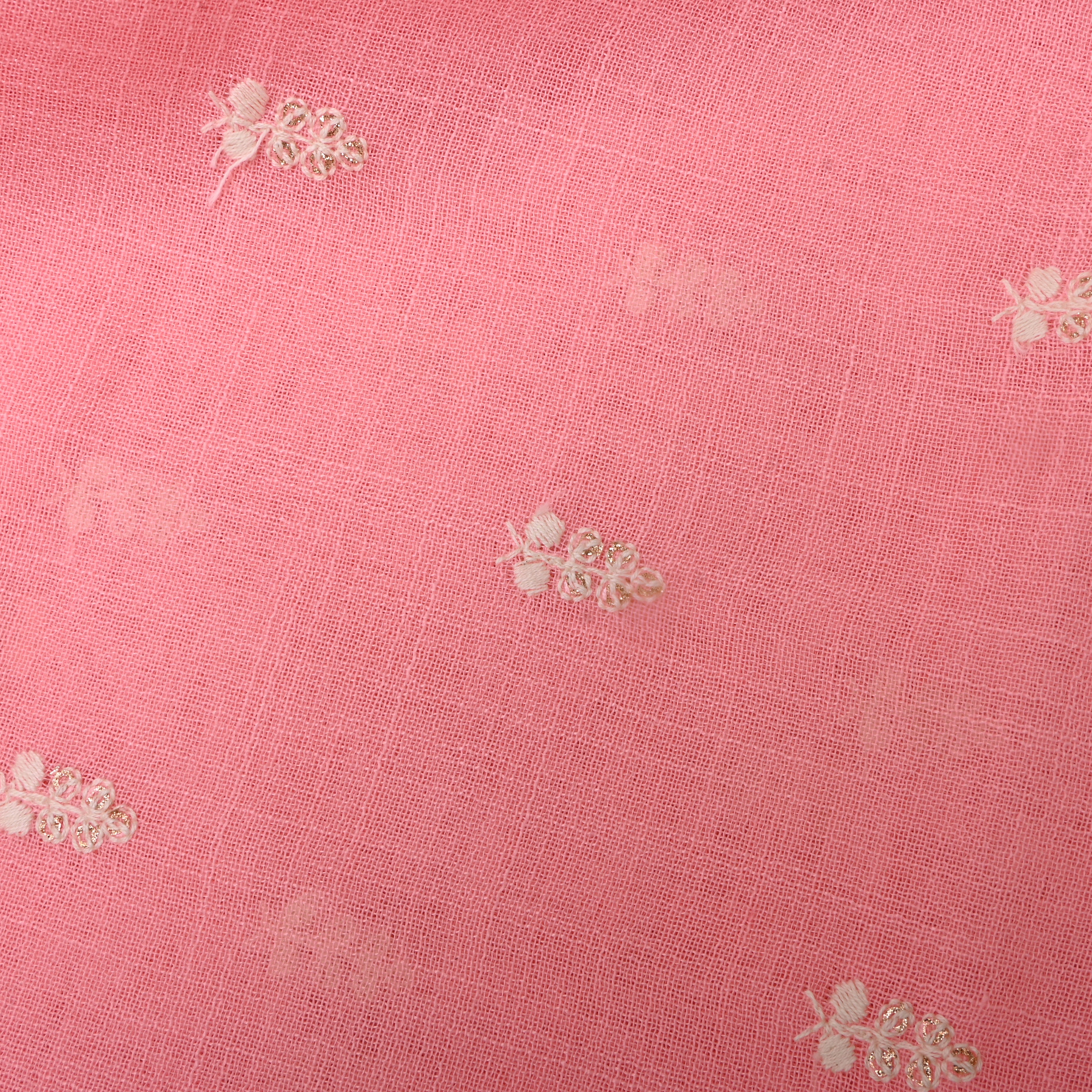 Soft Pink Floral Embroidered Linen Fabric
