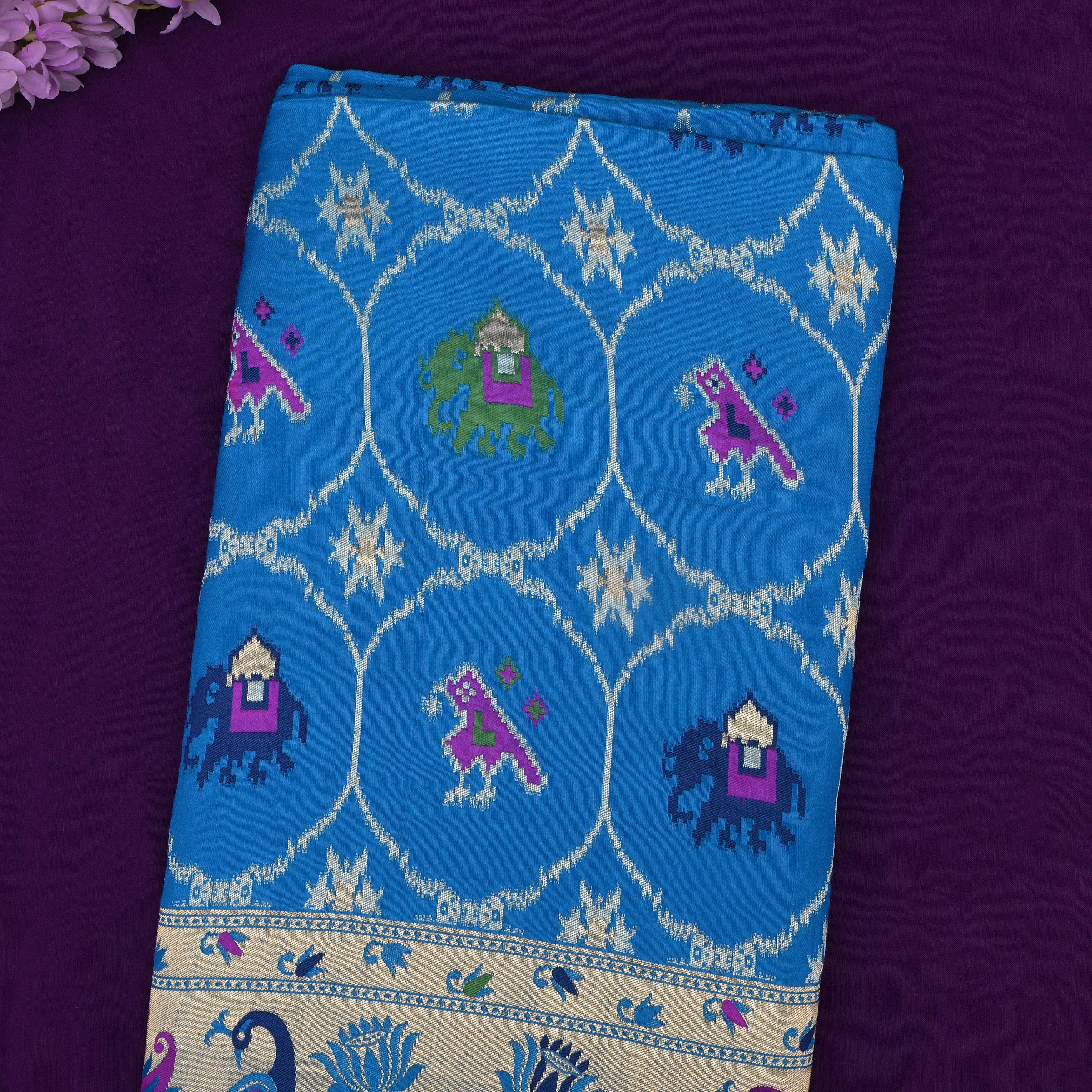 Sky Blue Banarasi Fabric With Paithani Border