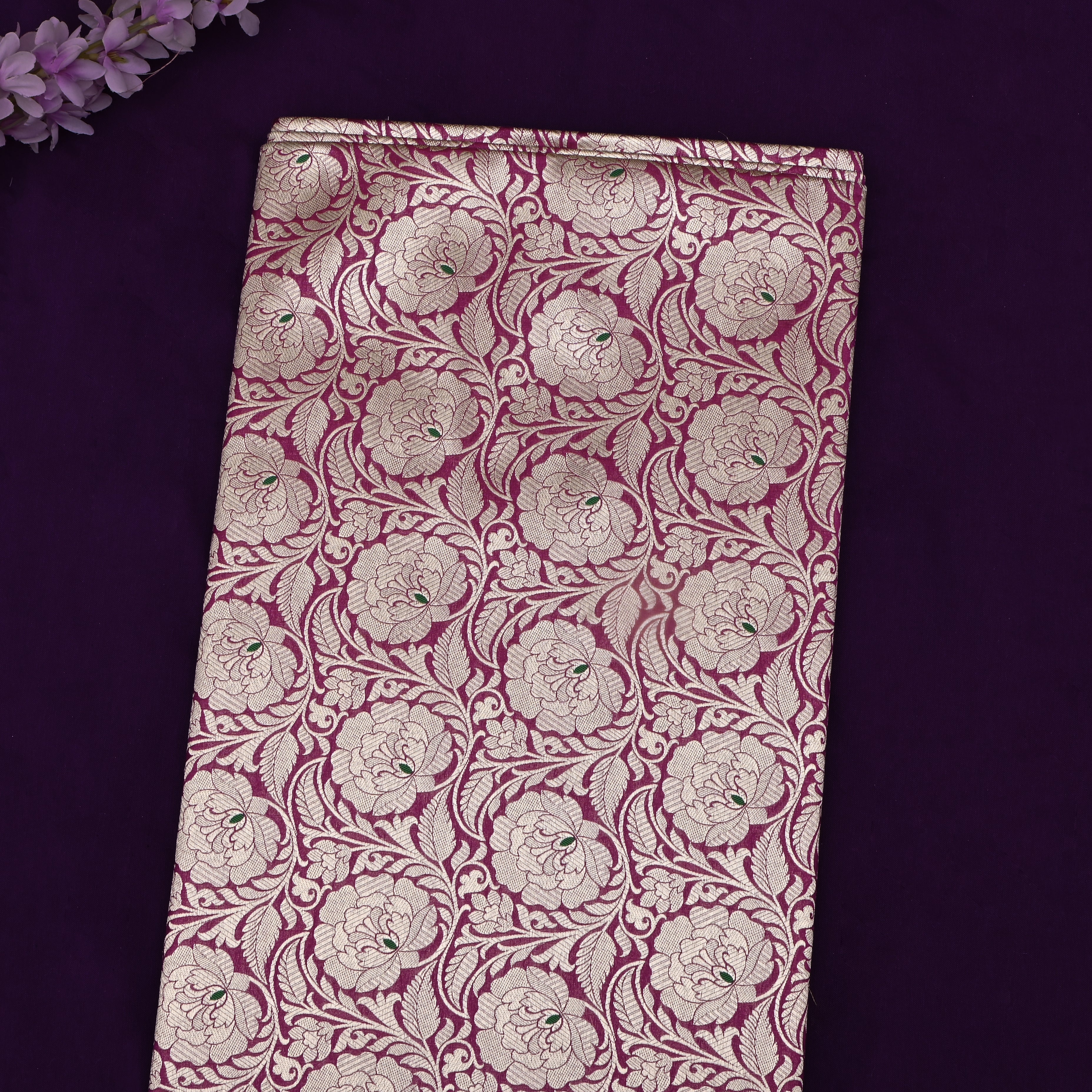 Mulberry Pink Banarasi Fabric With Floral Jaal
