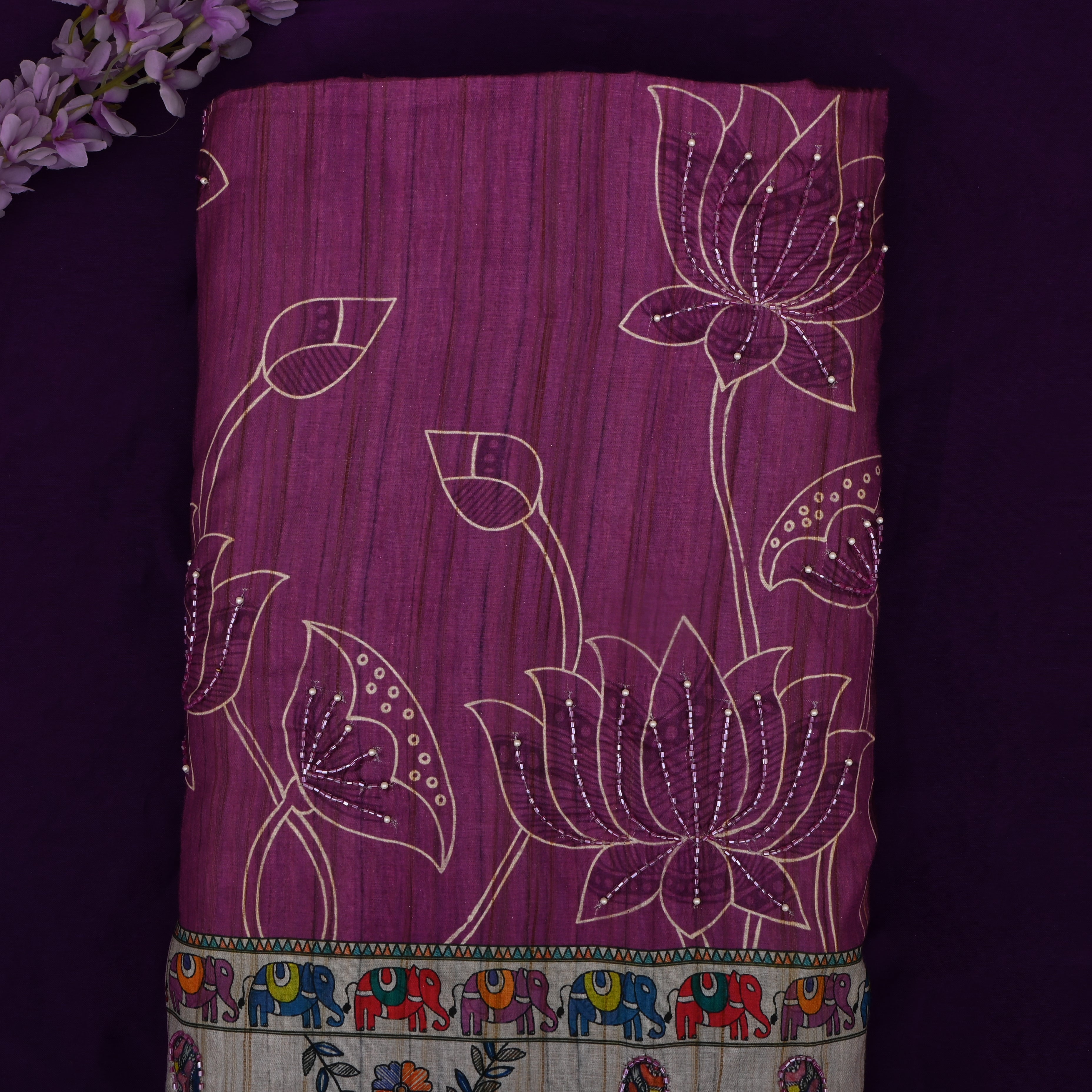 Orchid Silk Fabric With Embroidery