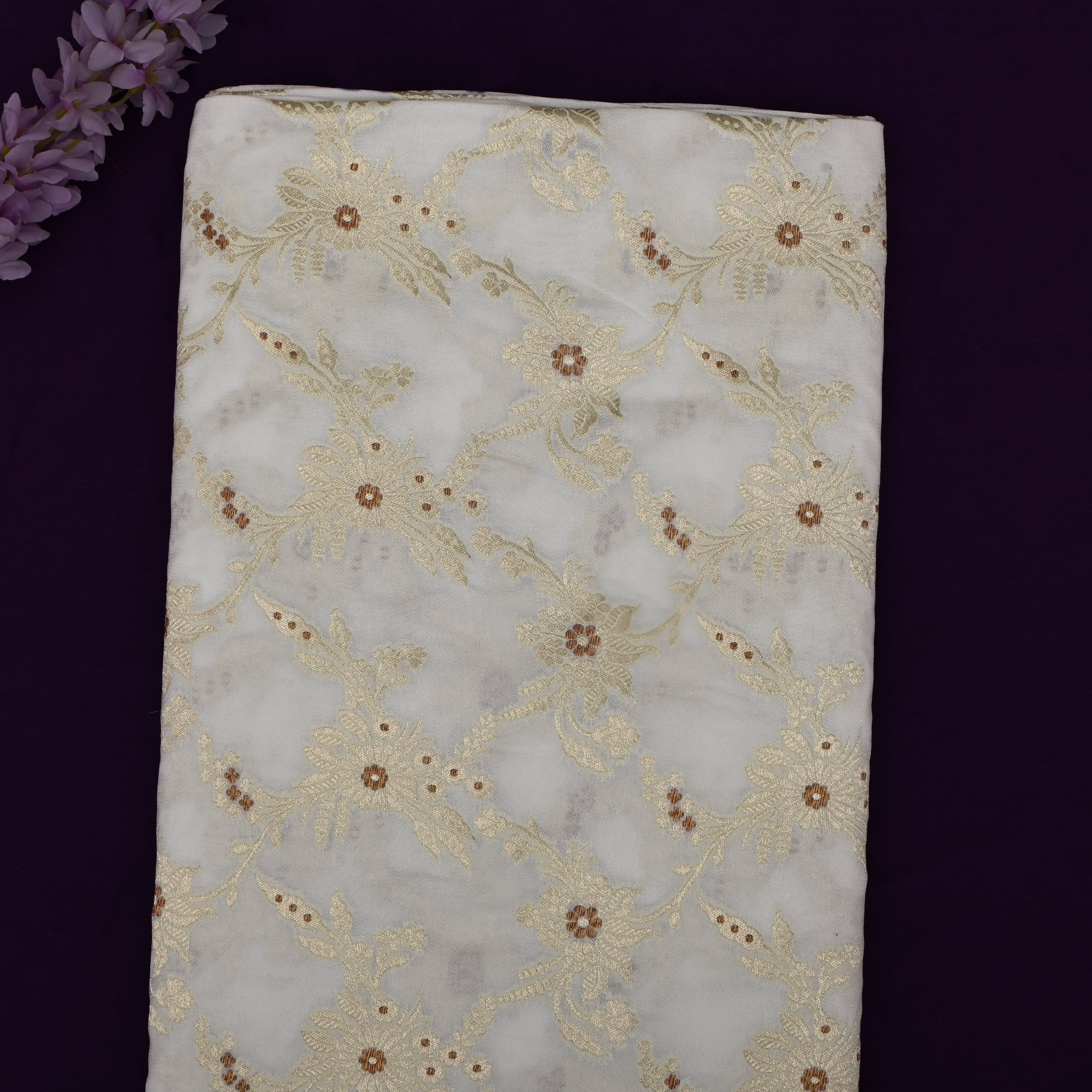 Bisque Cream Banarasi Fabric With Floral Jaal