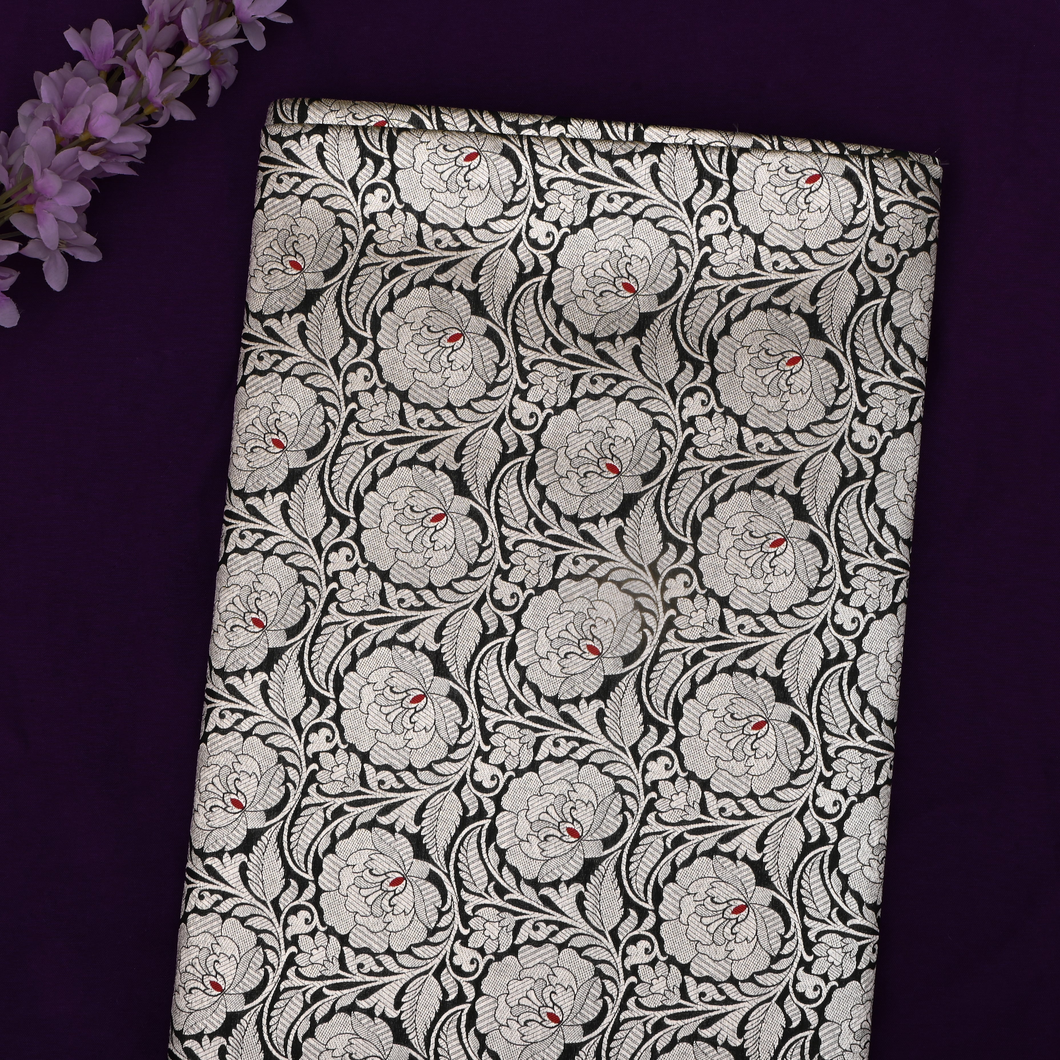 Black Banarasi Fabric With Floral Jaal