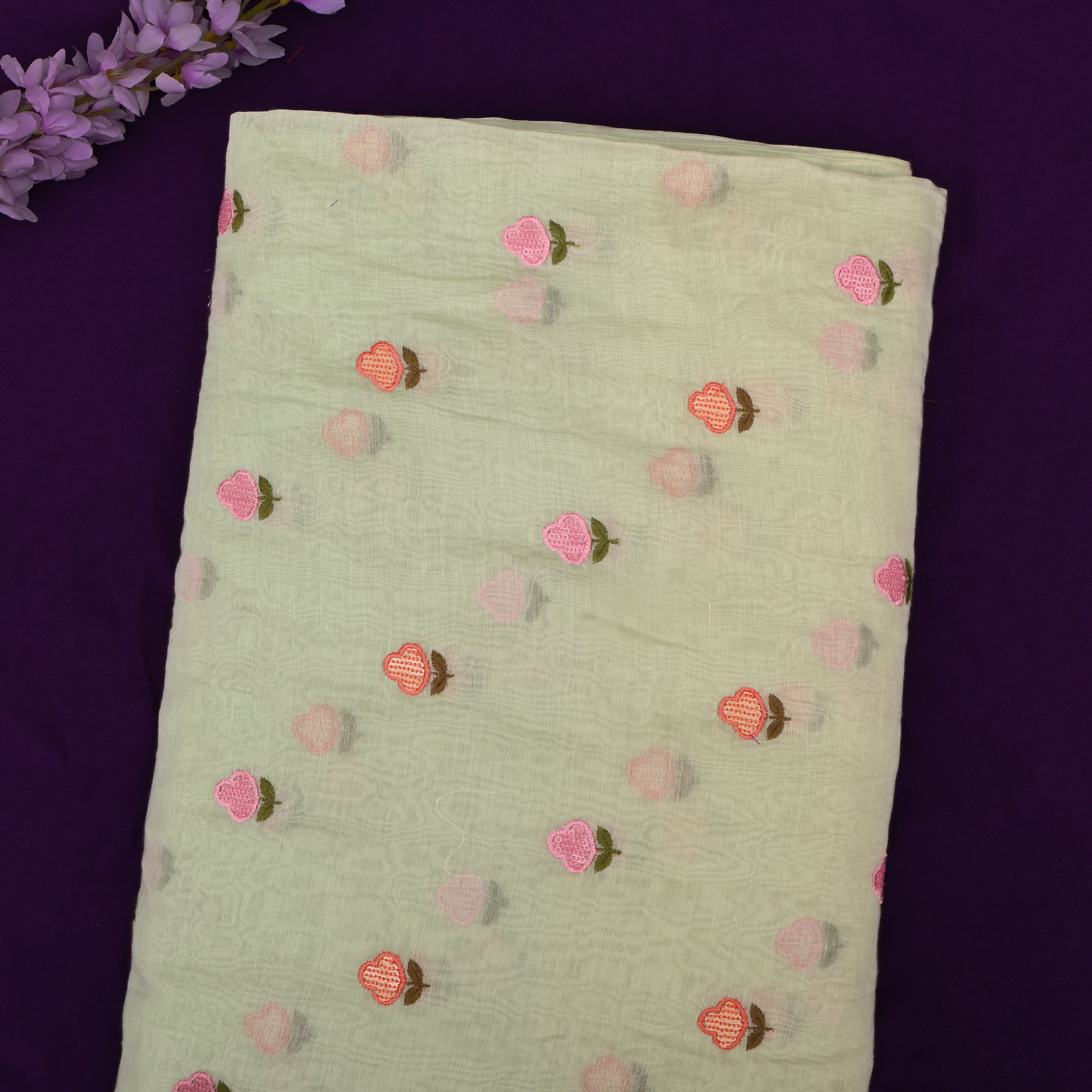 Soft Pale Green Chanderi Fabric With Embroidery