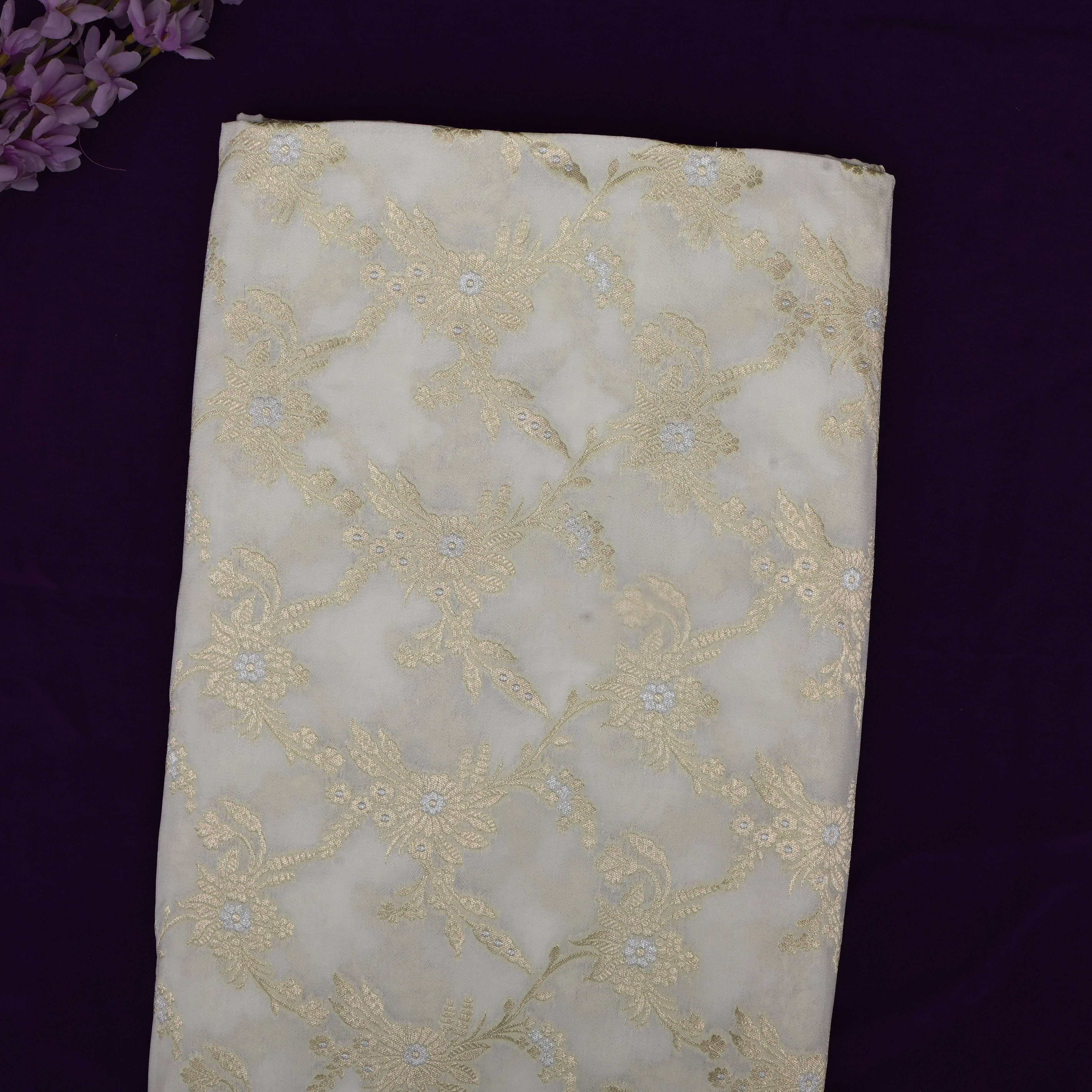 Banana Ice-Cream Banarasi Fabric With Floral Jaal
