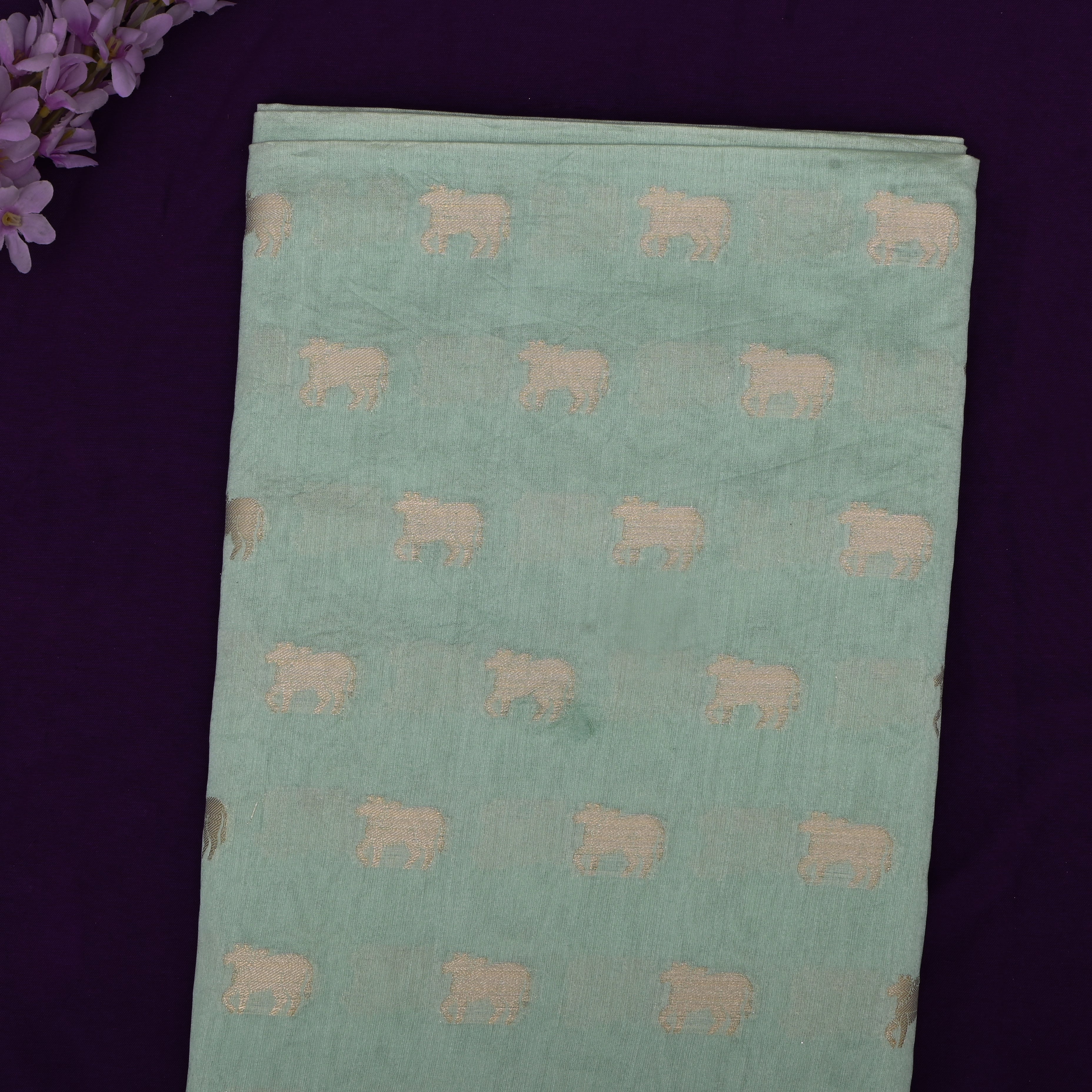 Pale Mint Green Jamawar Silk Fabric