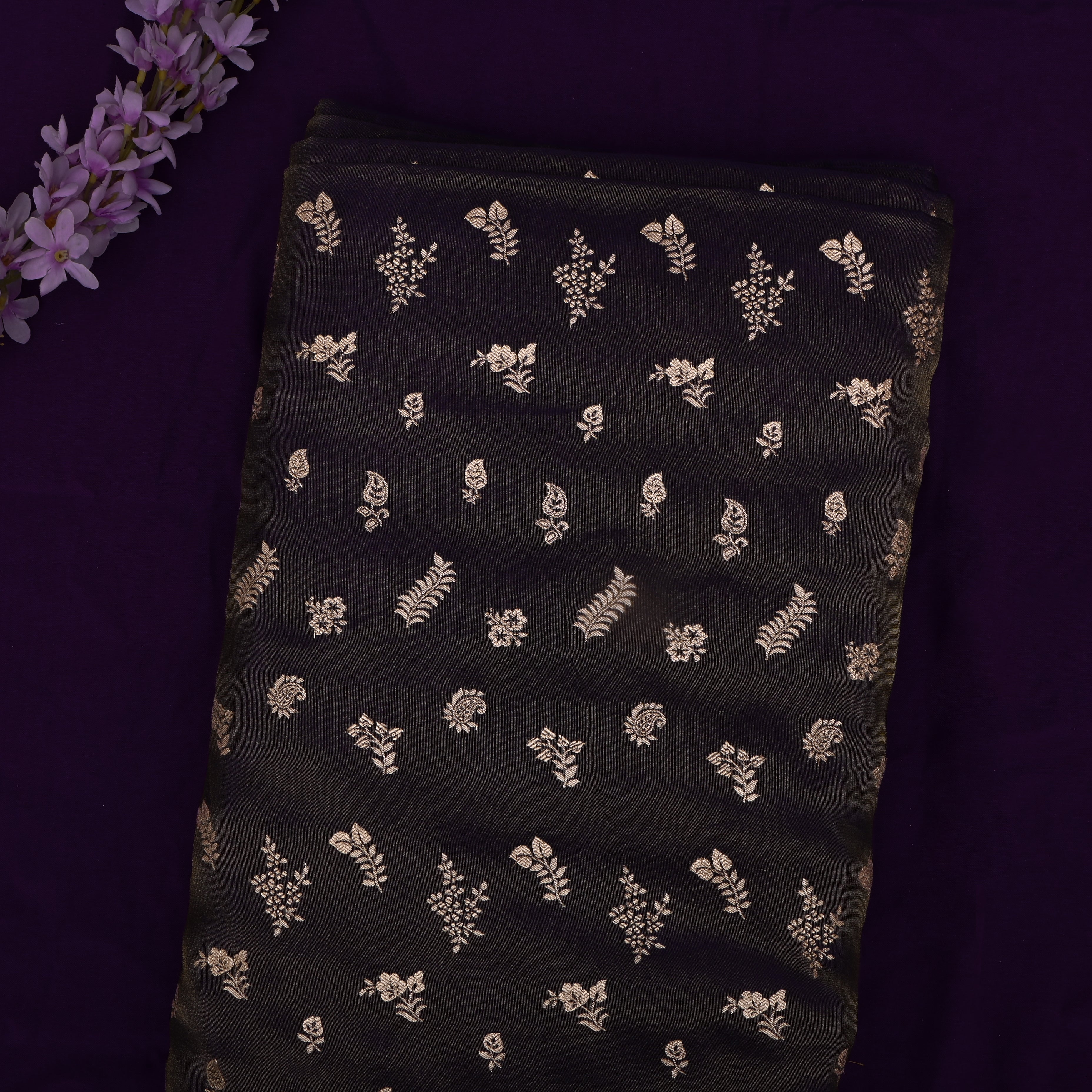 Dark Purple Jamawar Tissue Fabric With Designer Border