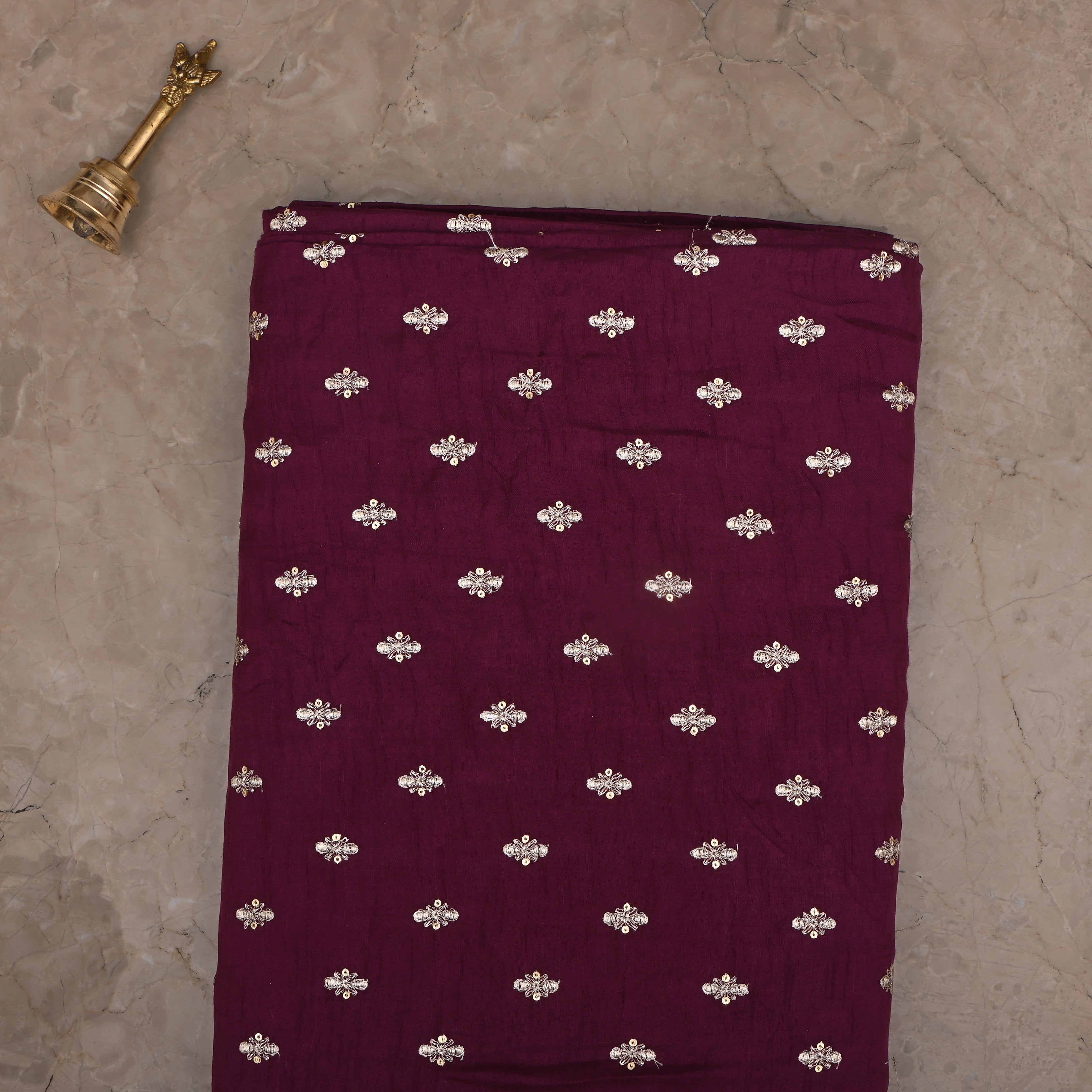 Wine Berry Silk Fabric With Sequins Butti'S