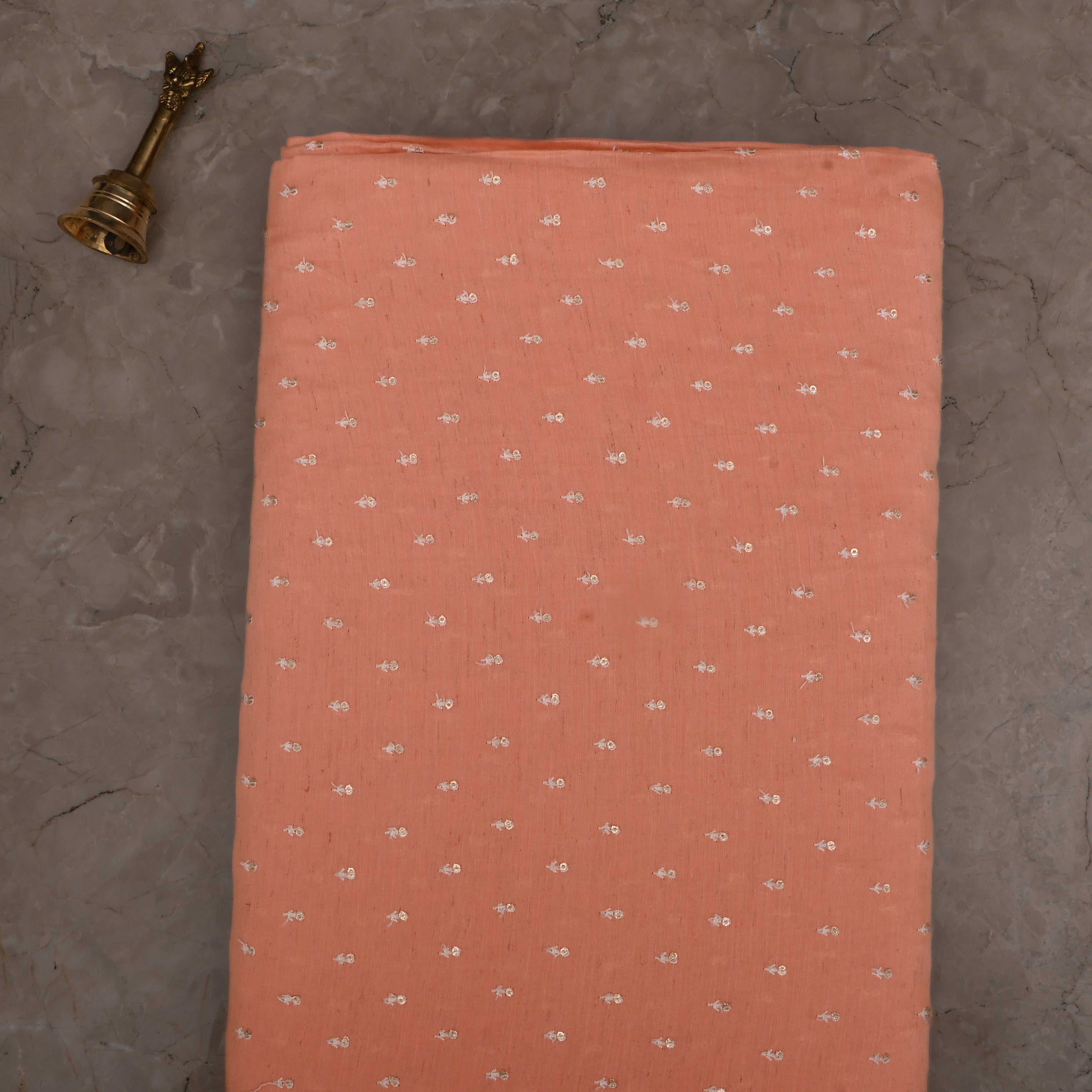 Peach Tissue Fabric With Thread Work