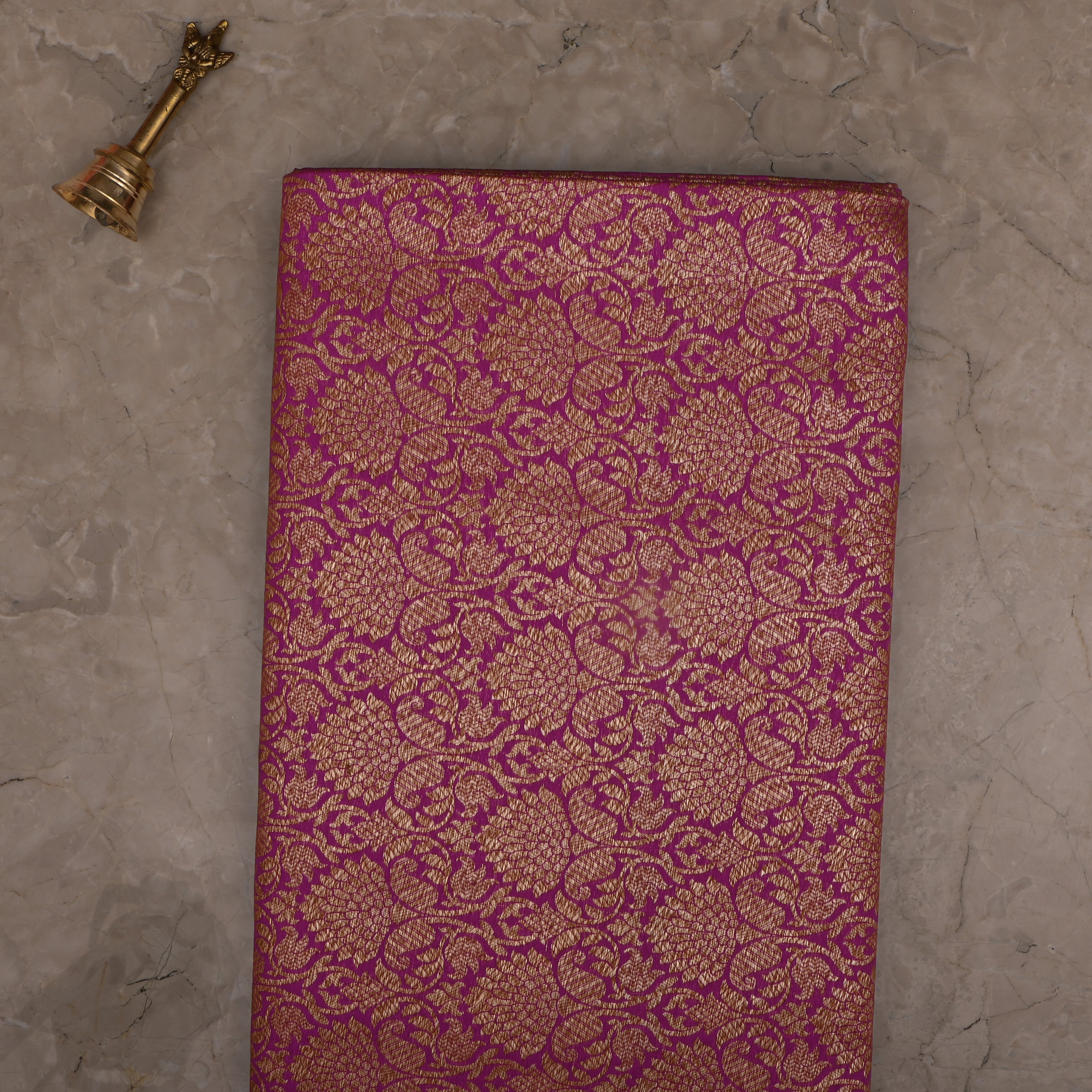 Dark Raspberry Jamawar Silk Fabric With Floral Jaal