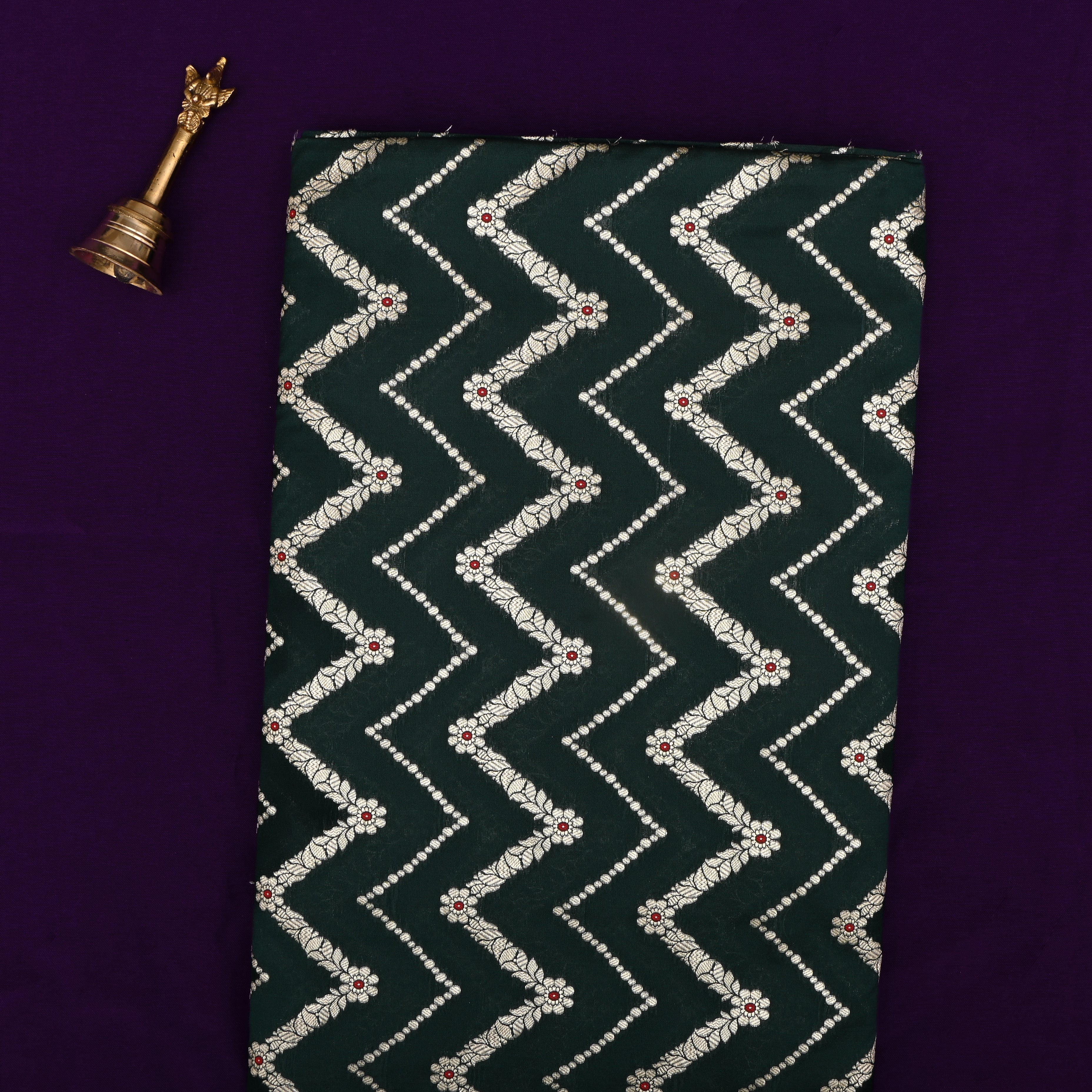 Bottle Green Jamawar Silk Fabric