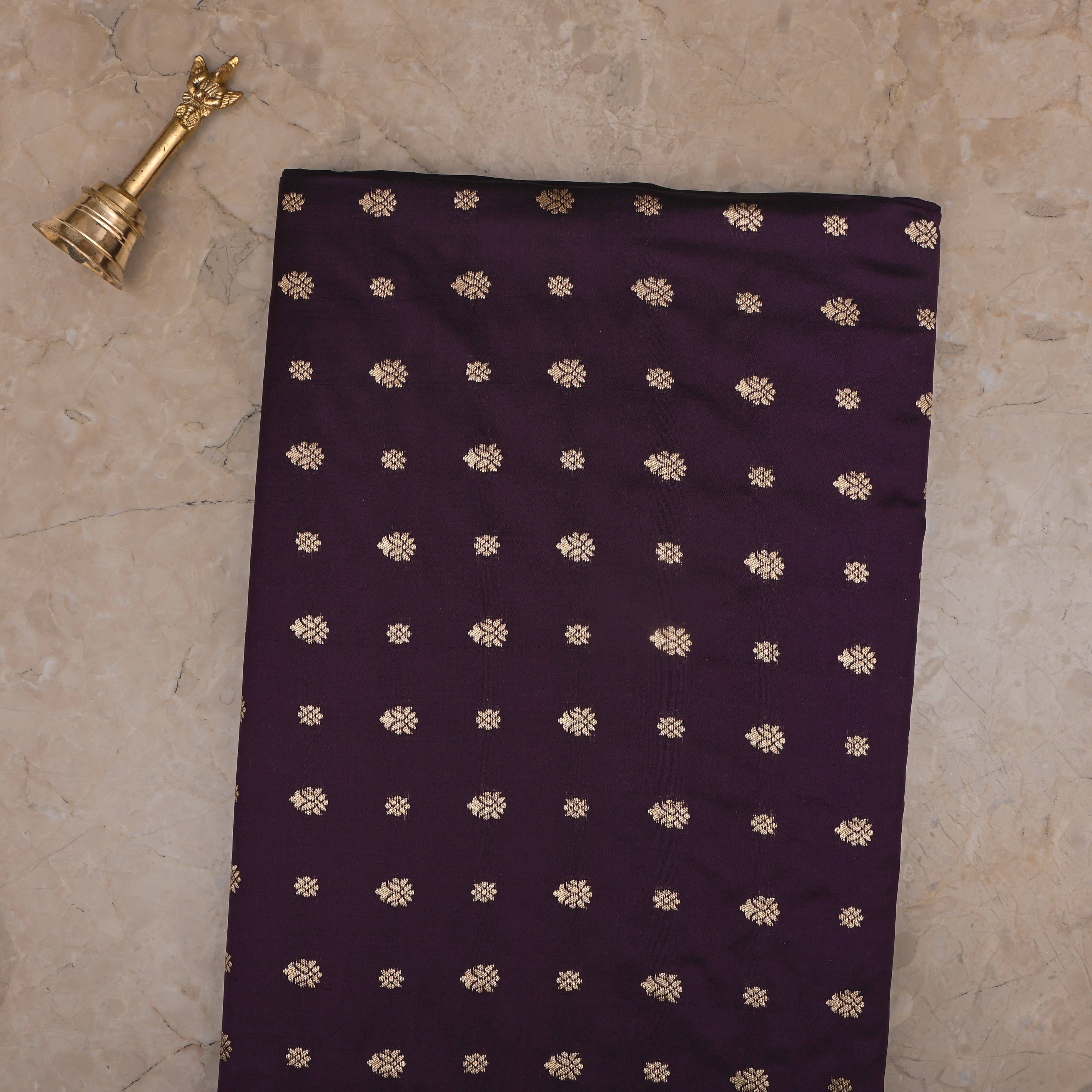 Dark Midnight Purple Jamawar Silk Fabric With Butti'S