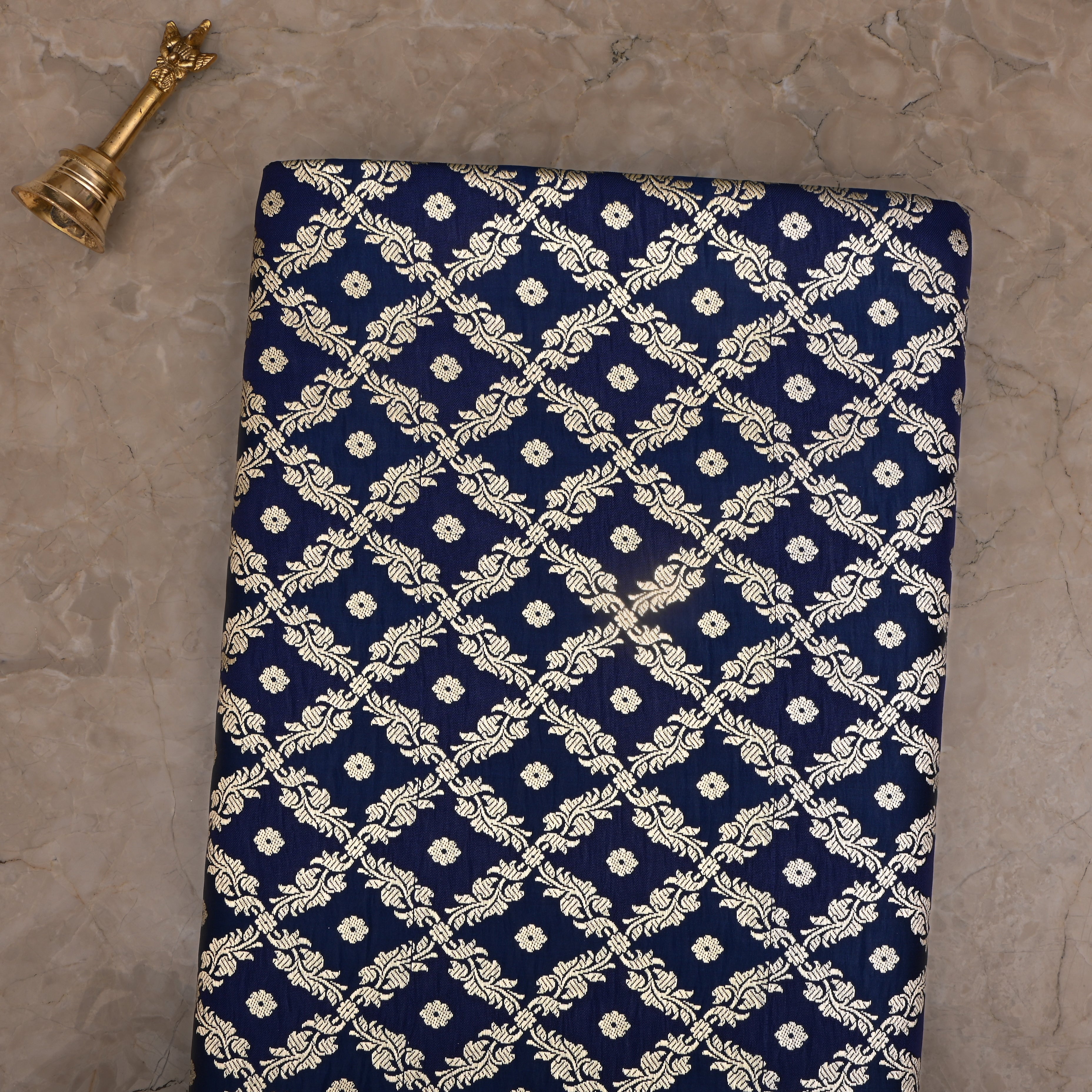 Berry Blue Banarasi Fabric With Checks Pattern