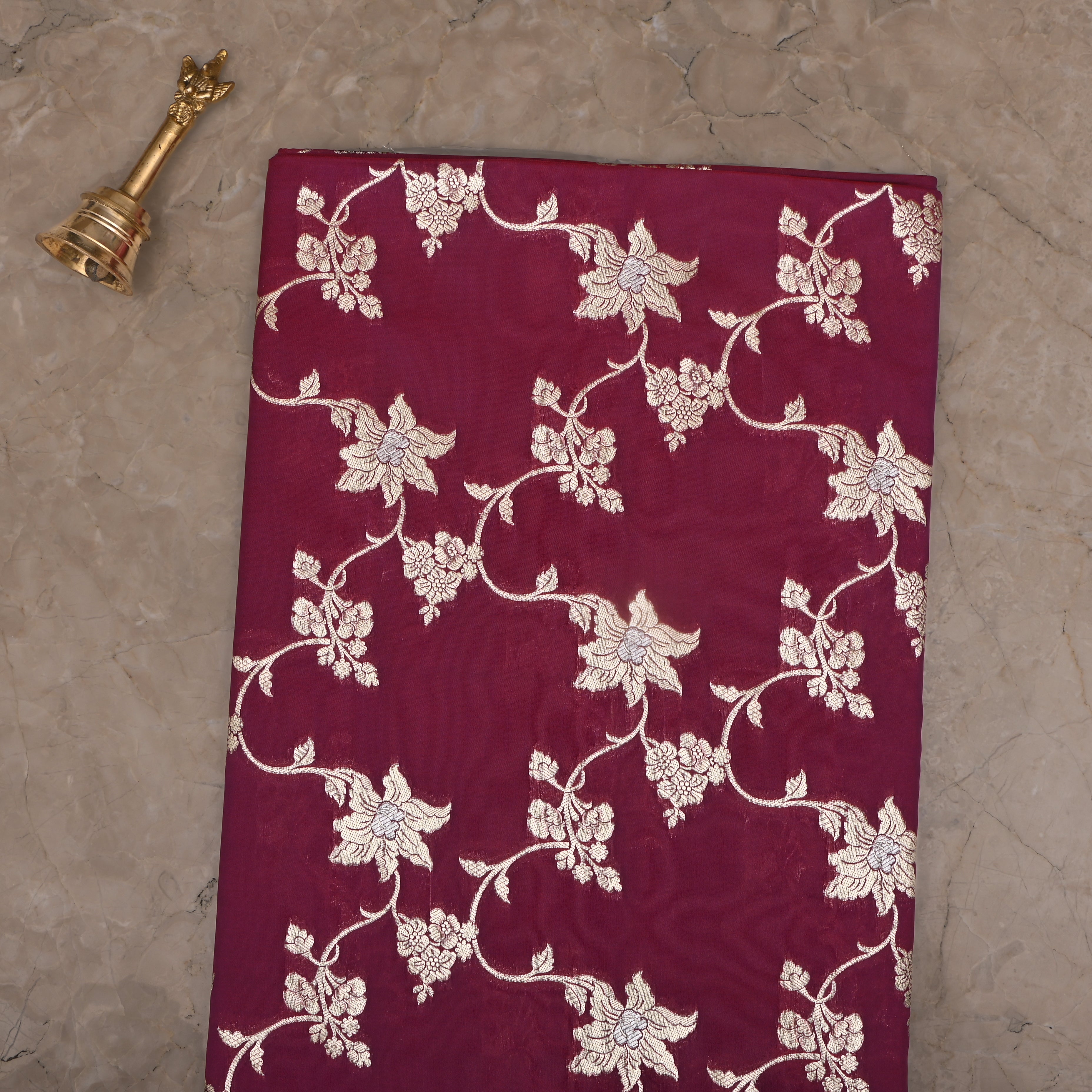 Bordeaux Red Jamawar Silk Fabric