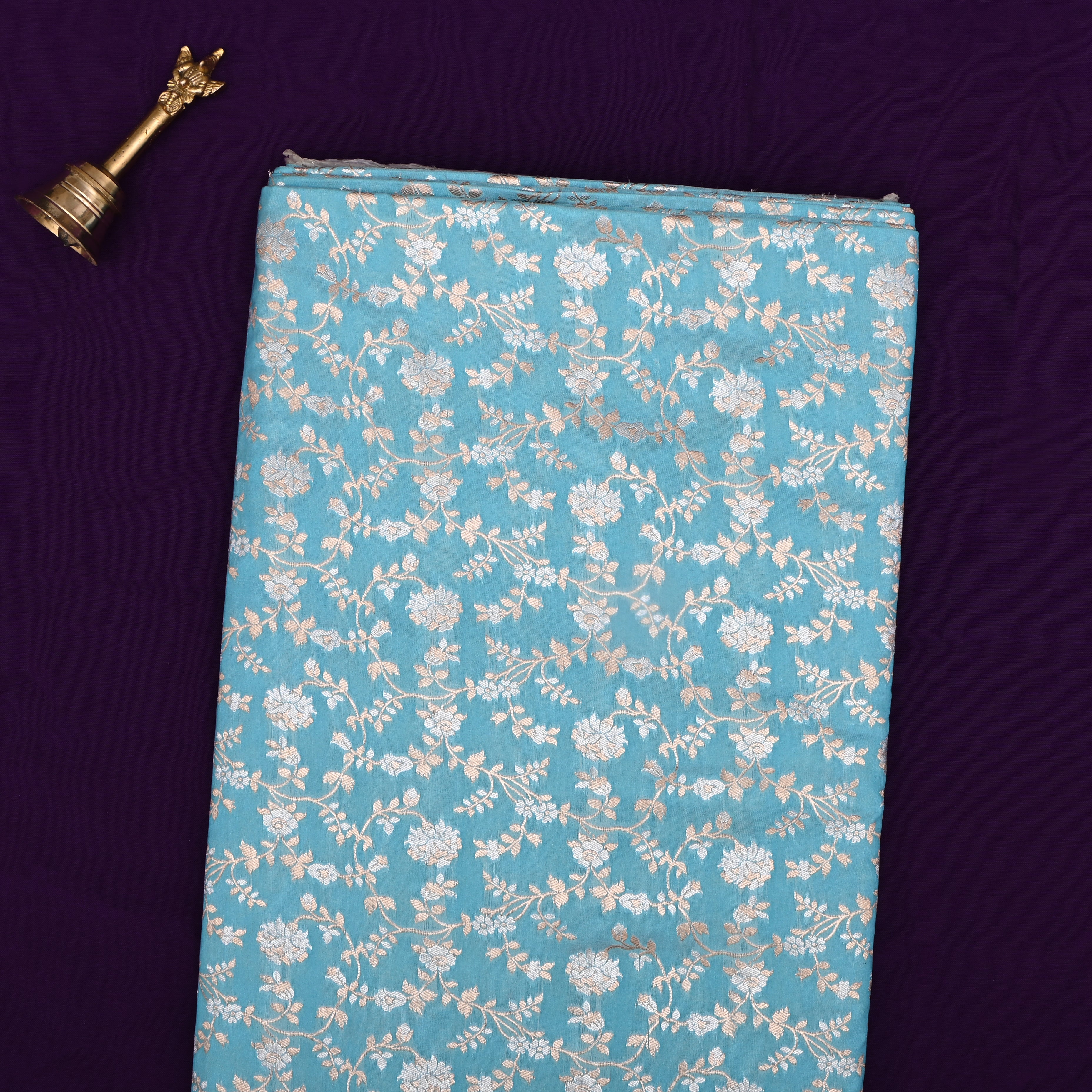 Sky Blue Jamawar Silk Fabric