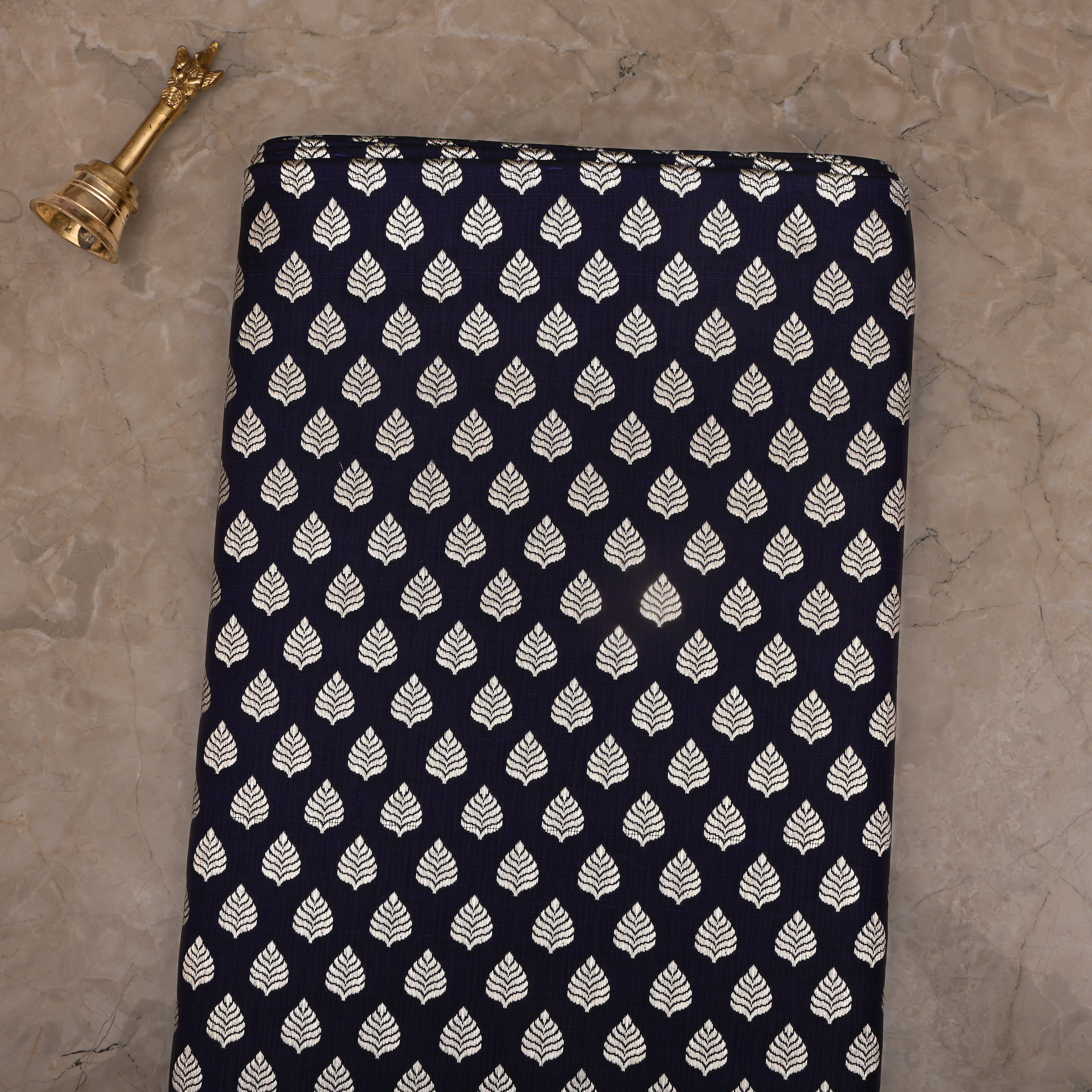 Darkest Blue Jamawar Satin Fabric With Butti'S