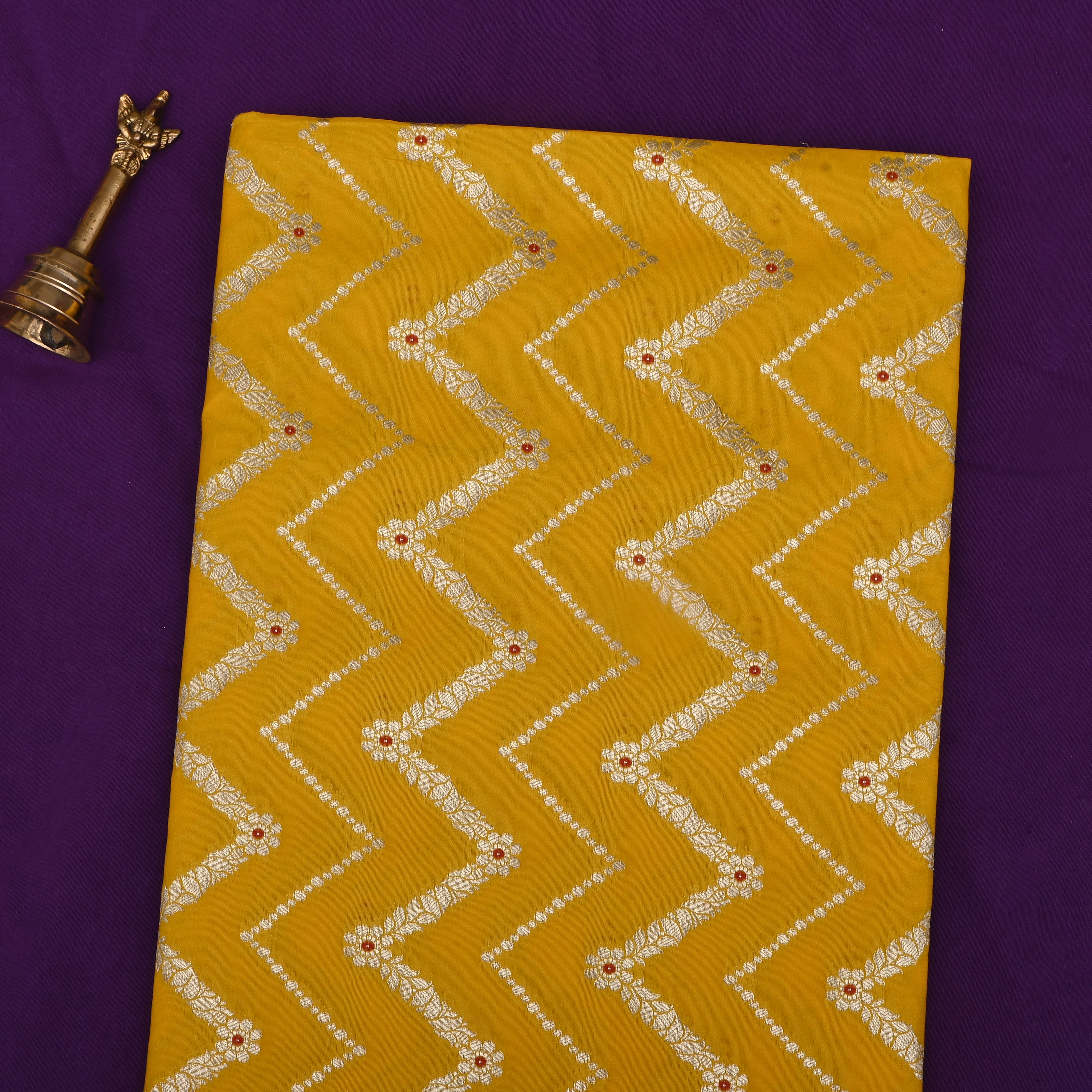 Mustard Yellow Jamawar Silk Fabric