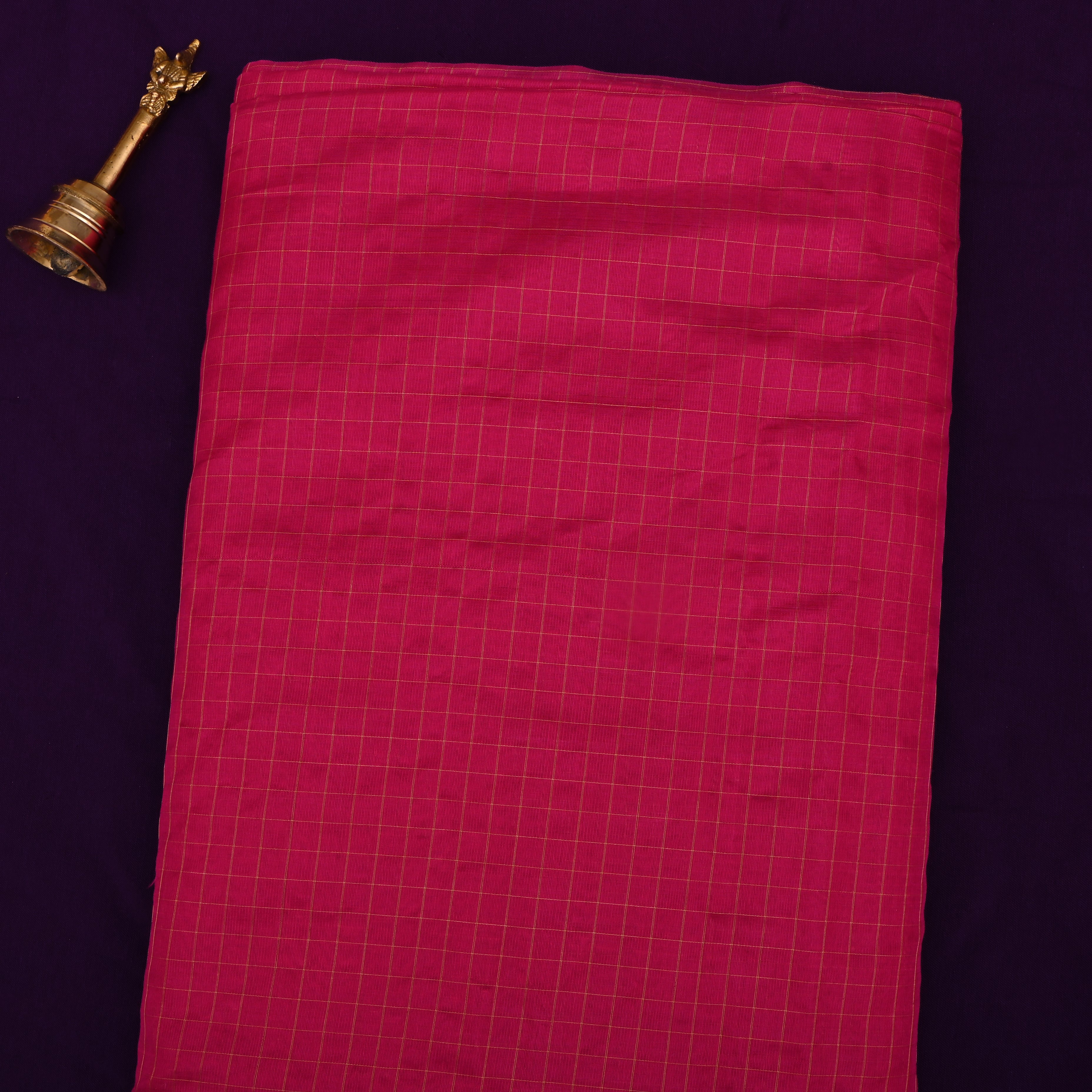 Raspberry Pink Jamawar Silk Fabric With Checks Pattern