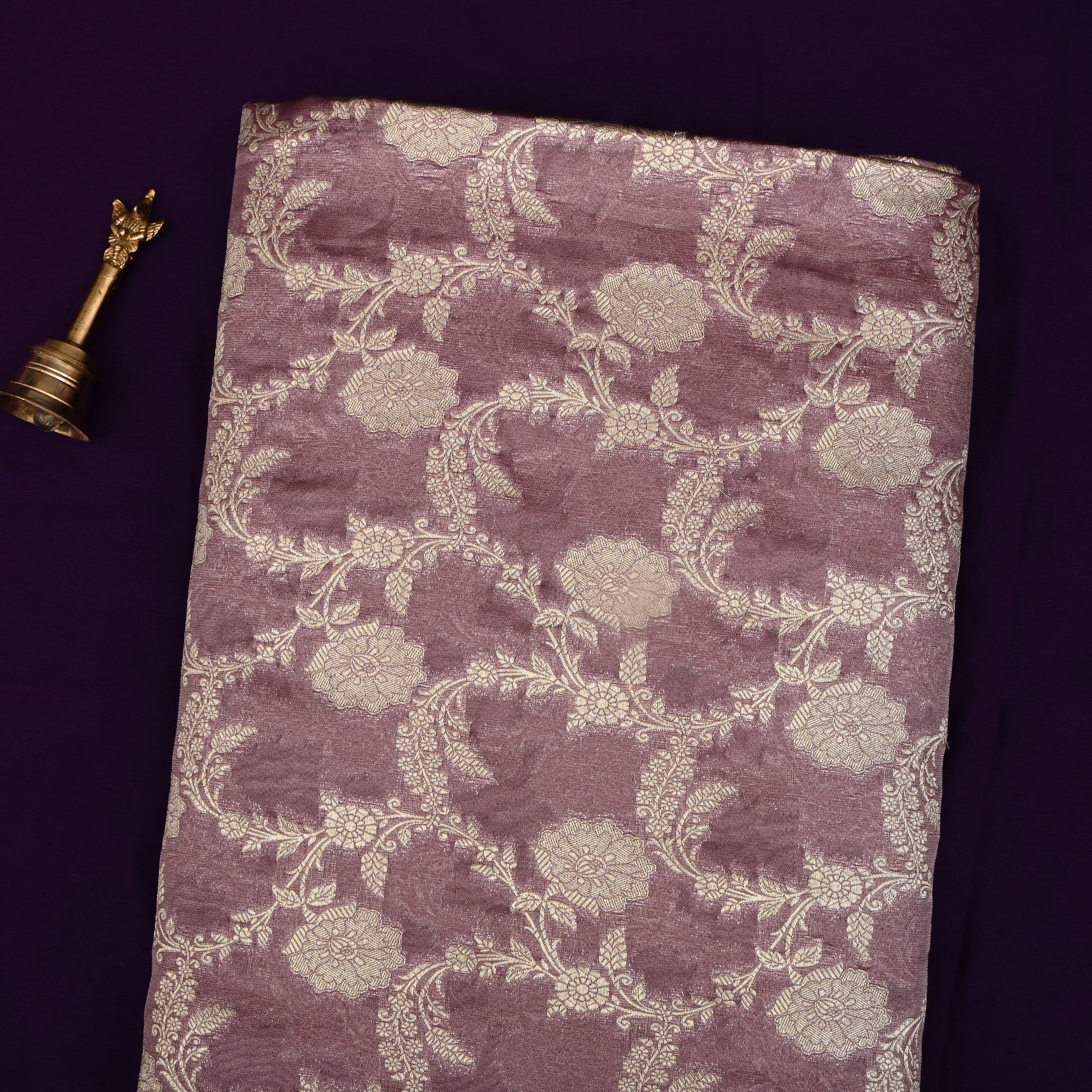 Pink Jamawar Tissue Fabric With Floral Jaal