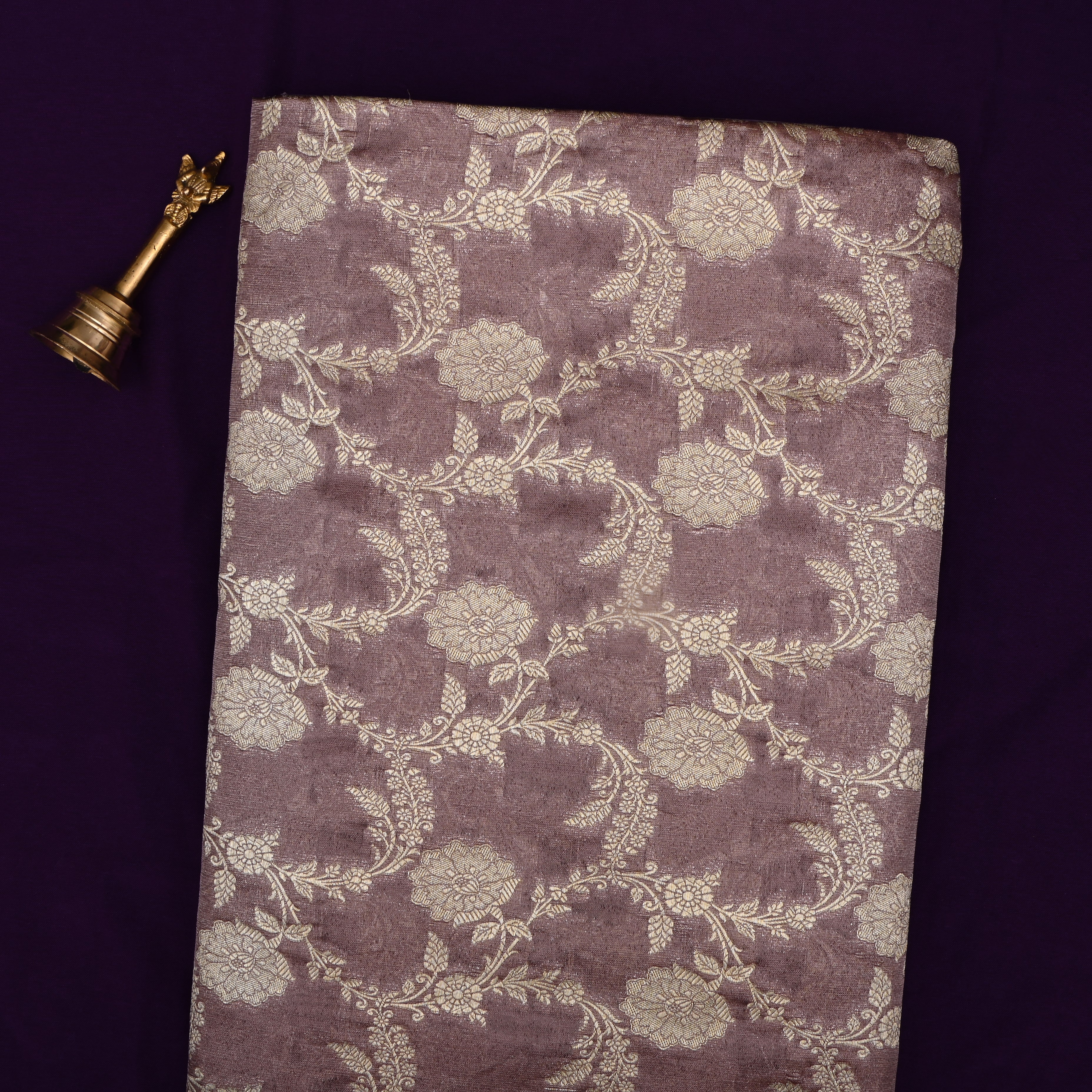 Purple Brown Jamawar Tissue Fabric With Floral Jaal