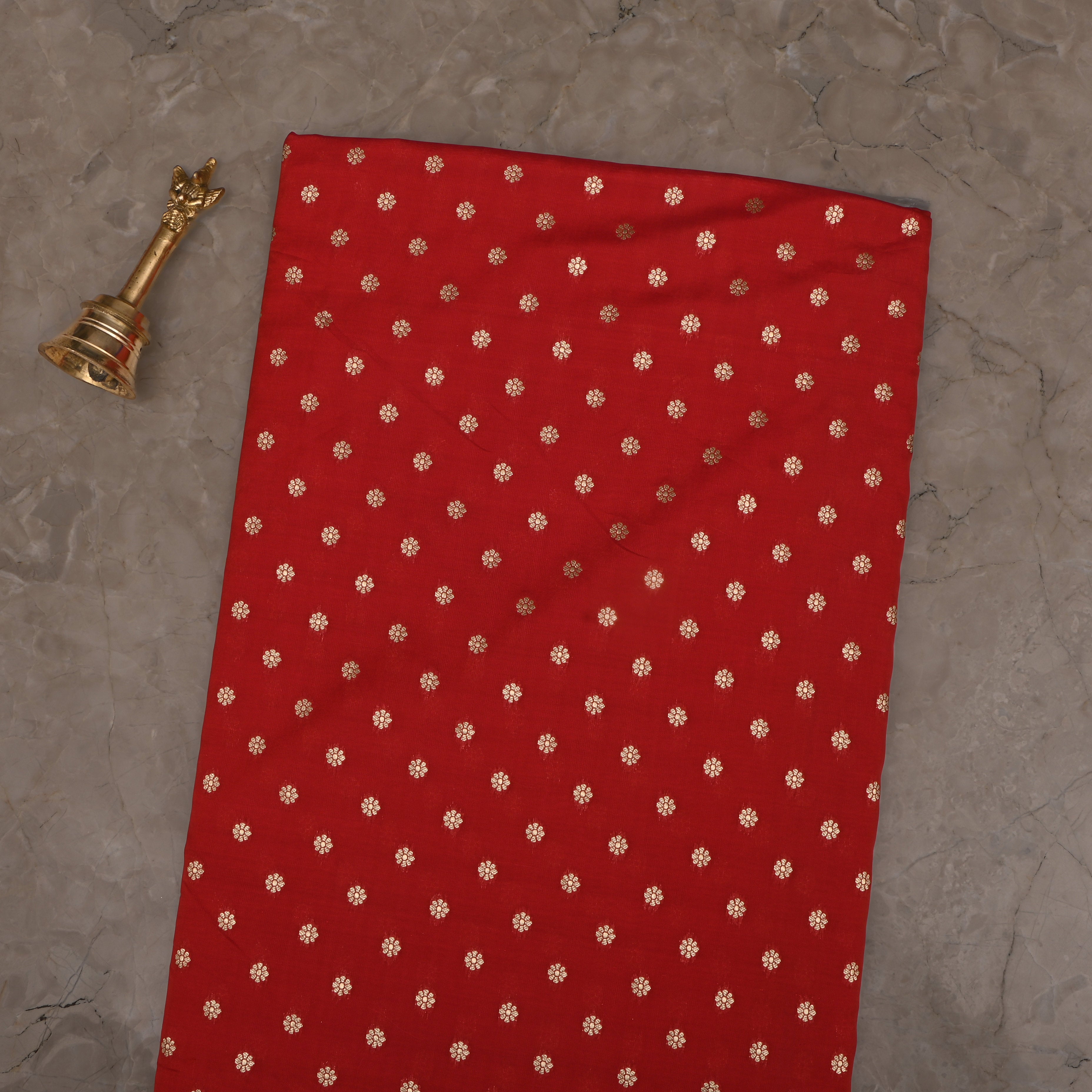 Red Jamawar Silk Fabric With Floral Butti'S