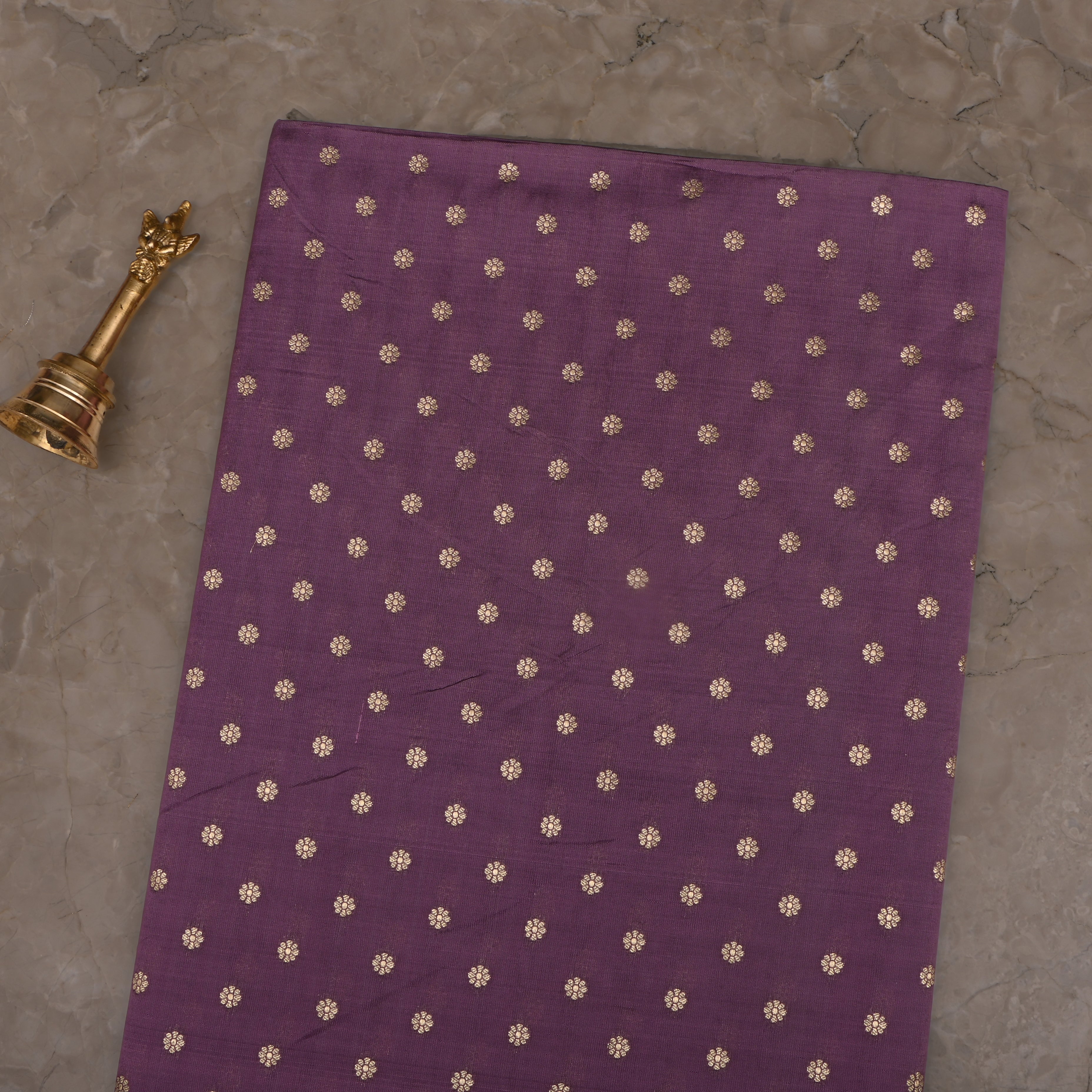 Dark Byzantium Purple Jamawar Silk Fabric With Floral Butti'S