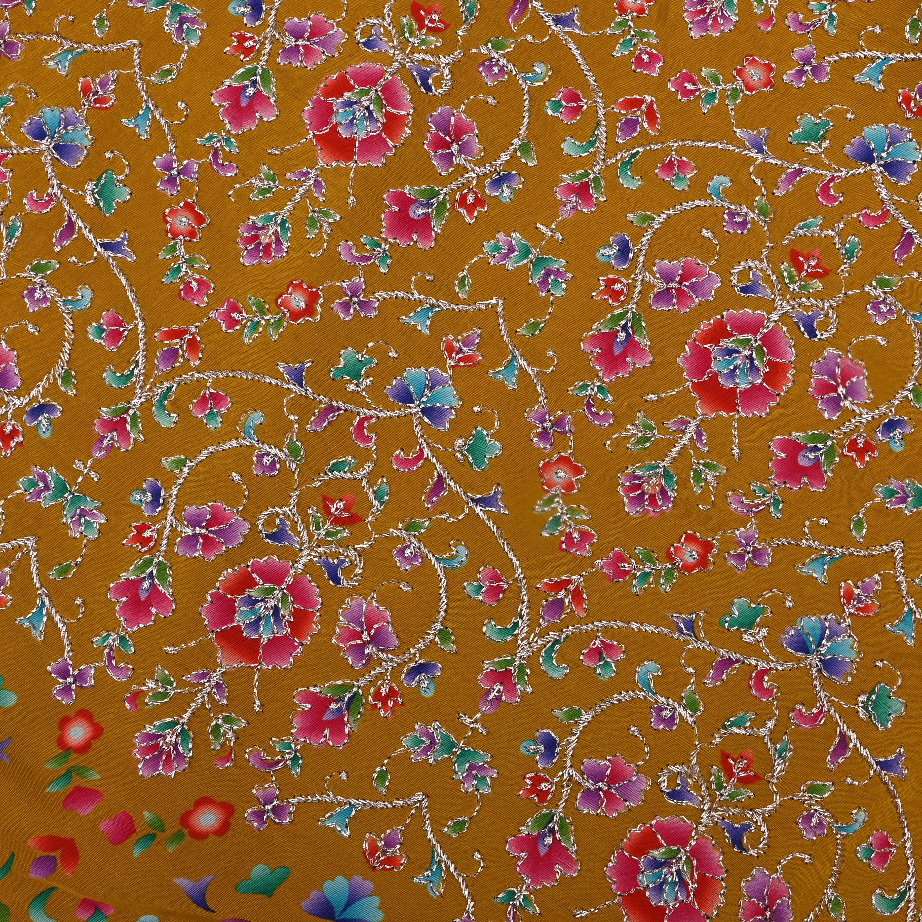 Gamboge Yellow Organza Fabric With Embroidery