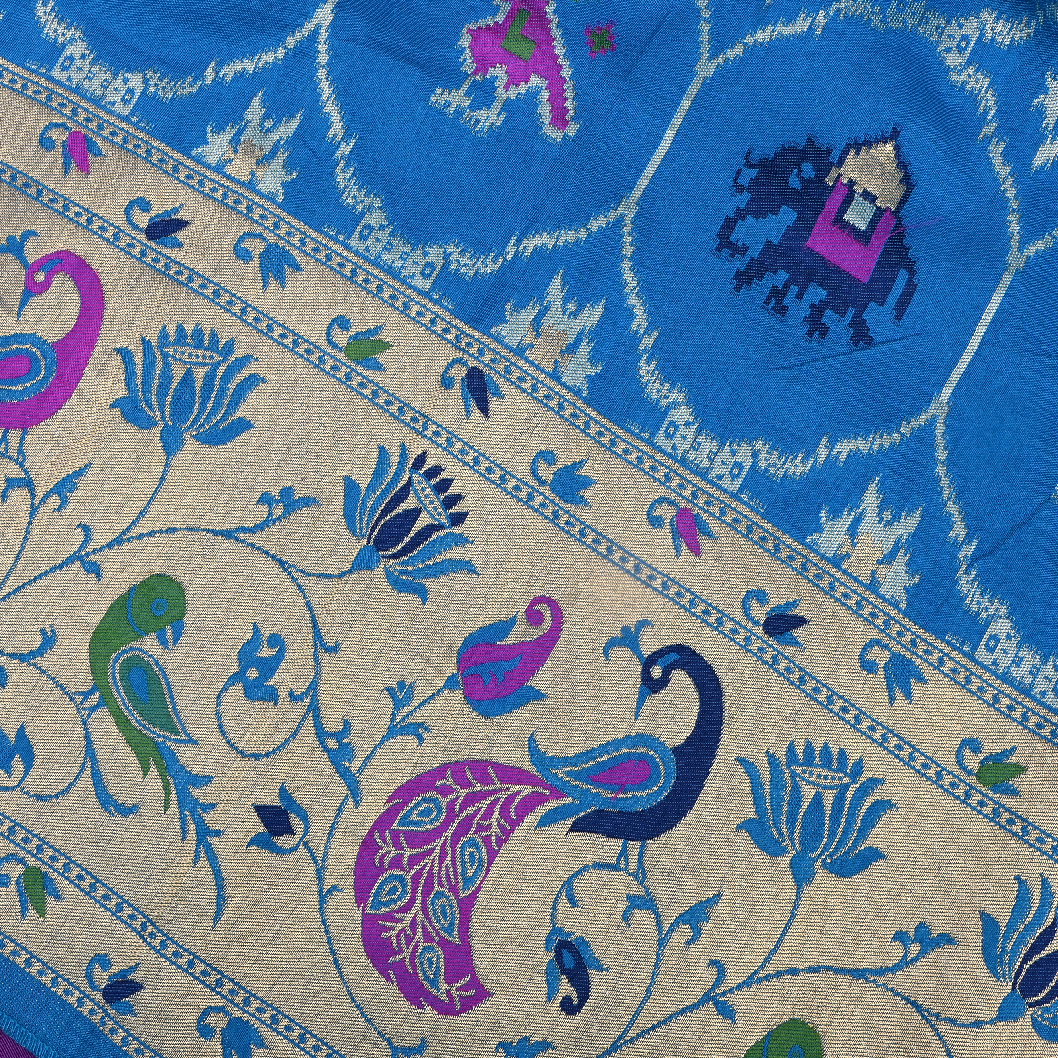 Sky Blue Banarasi Fabric With Paithani Border