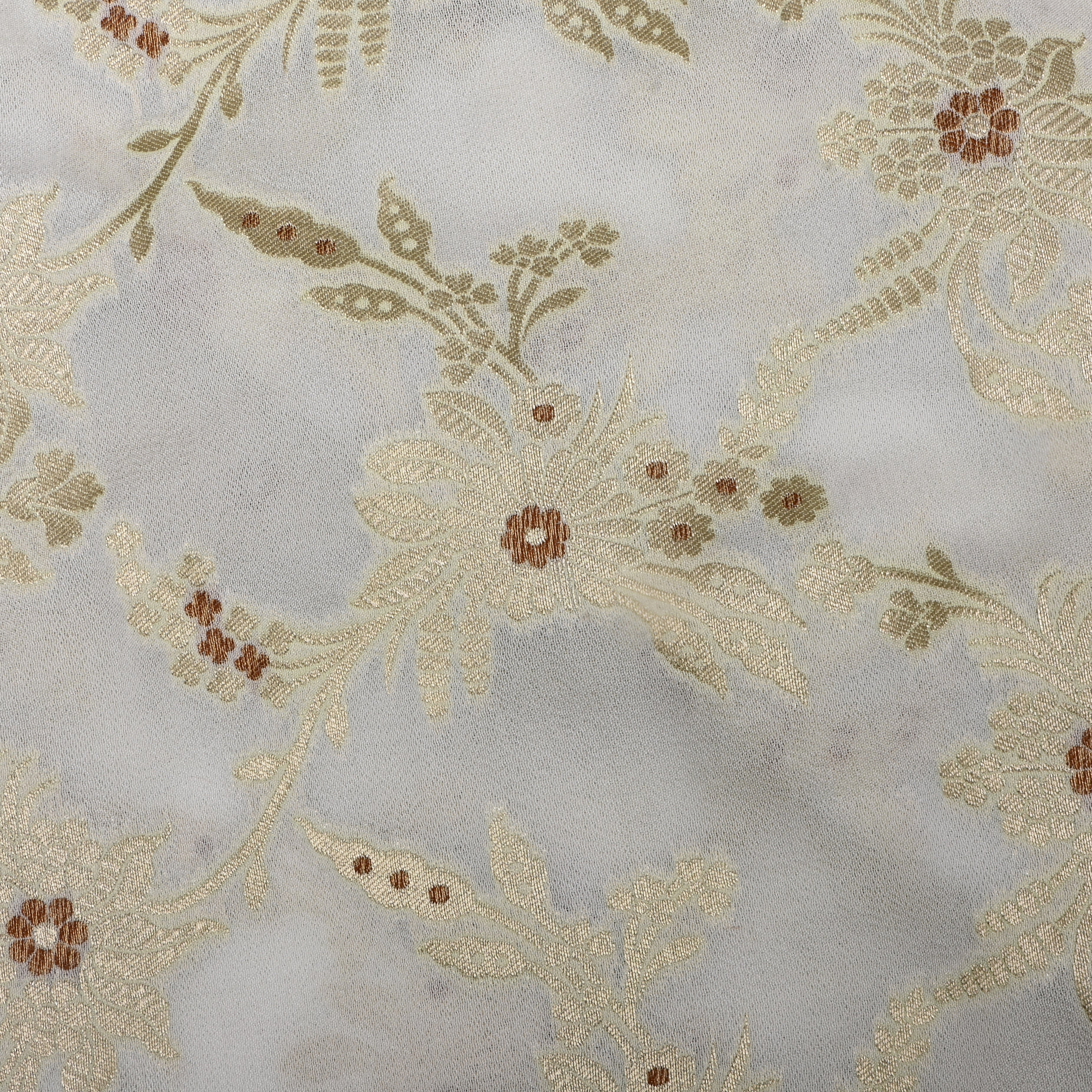 Bisque Cream Banarasi Fabric With Floral Jaal