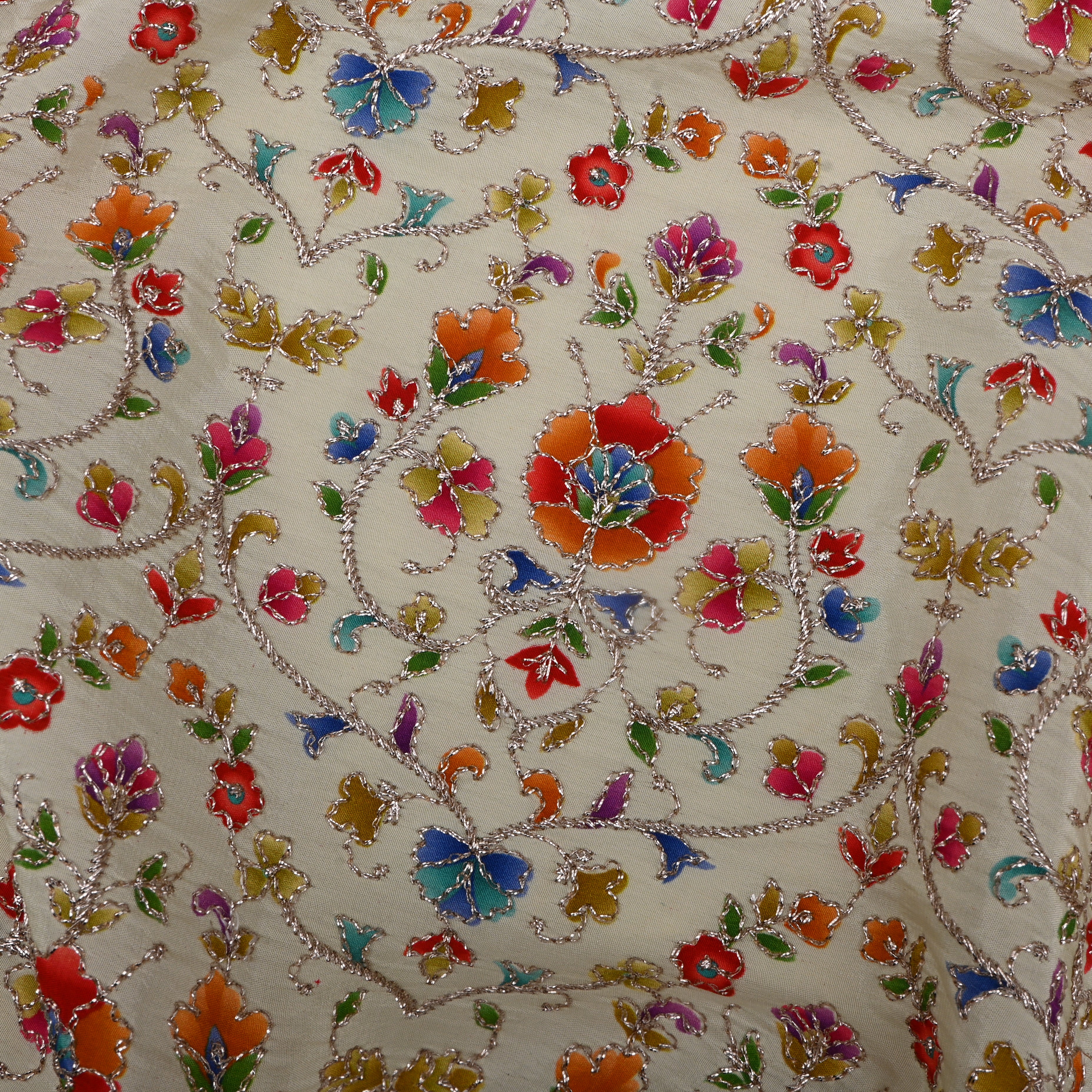 Cream Organza Fabric With Printed Embroidery