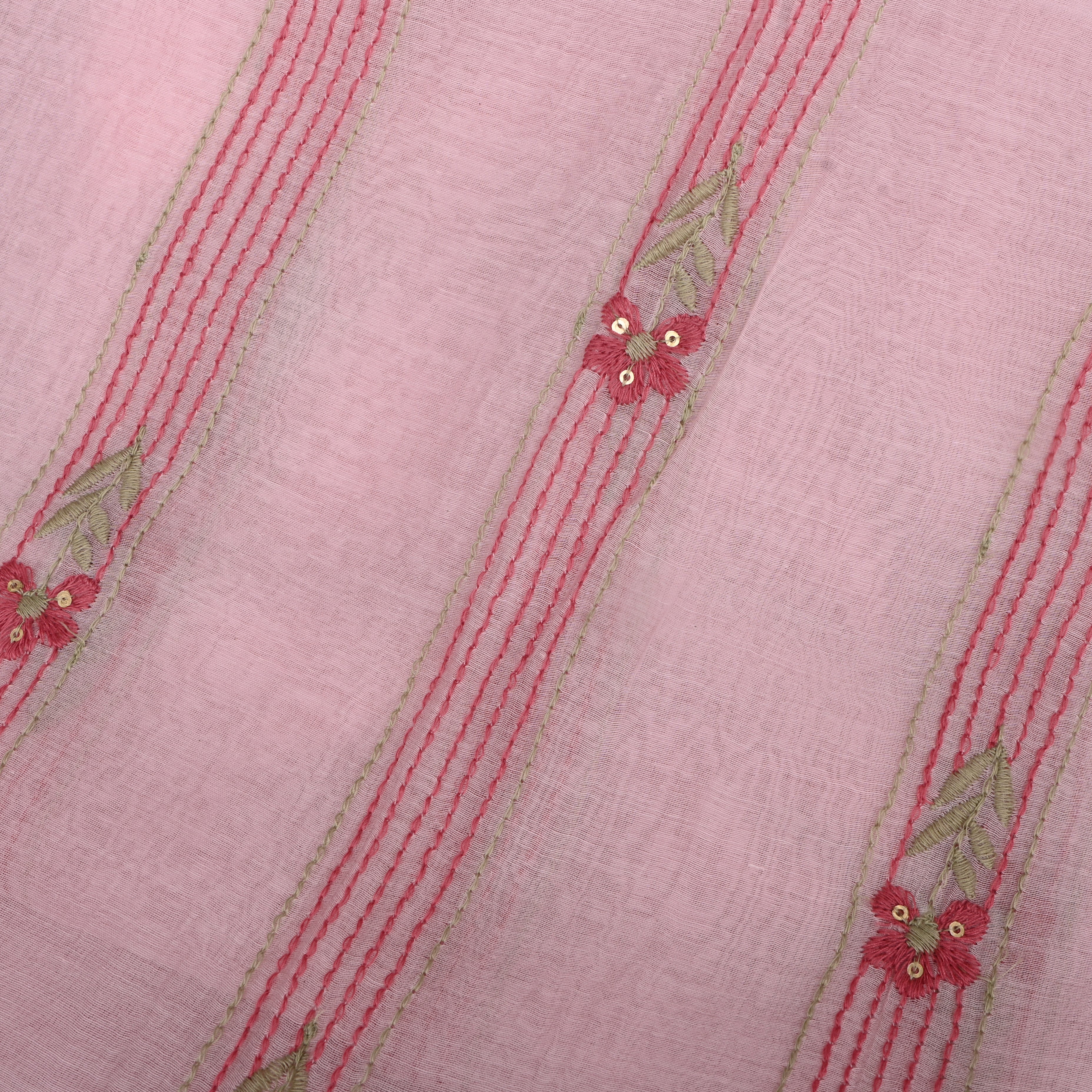 Baby Pink Chanderi Fabric With Thread Embroidery