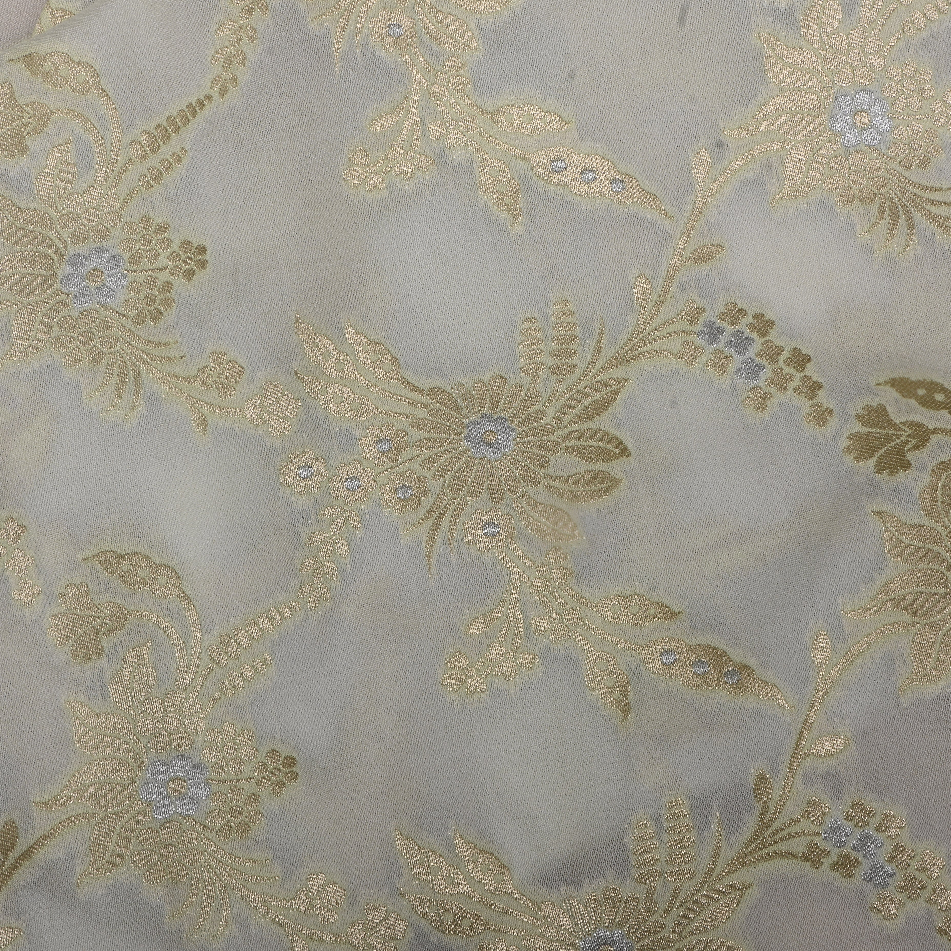 Banana Ice-Cream Banarasi Fabric With Floral Jaal