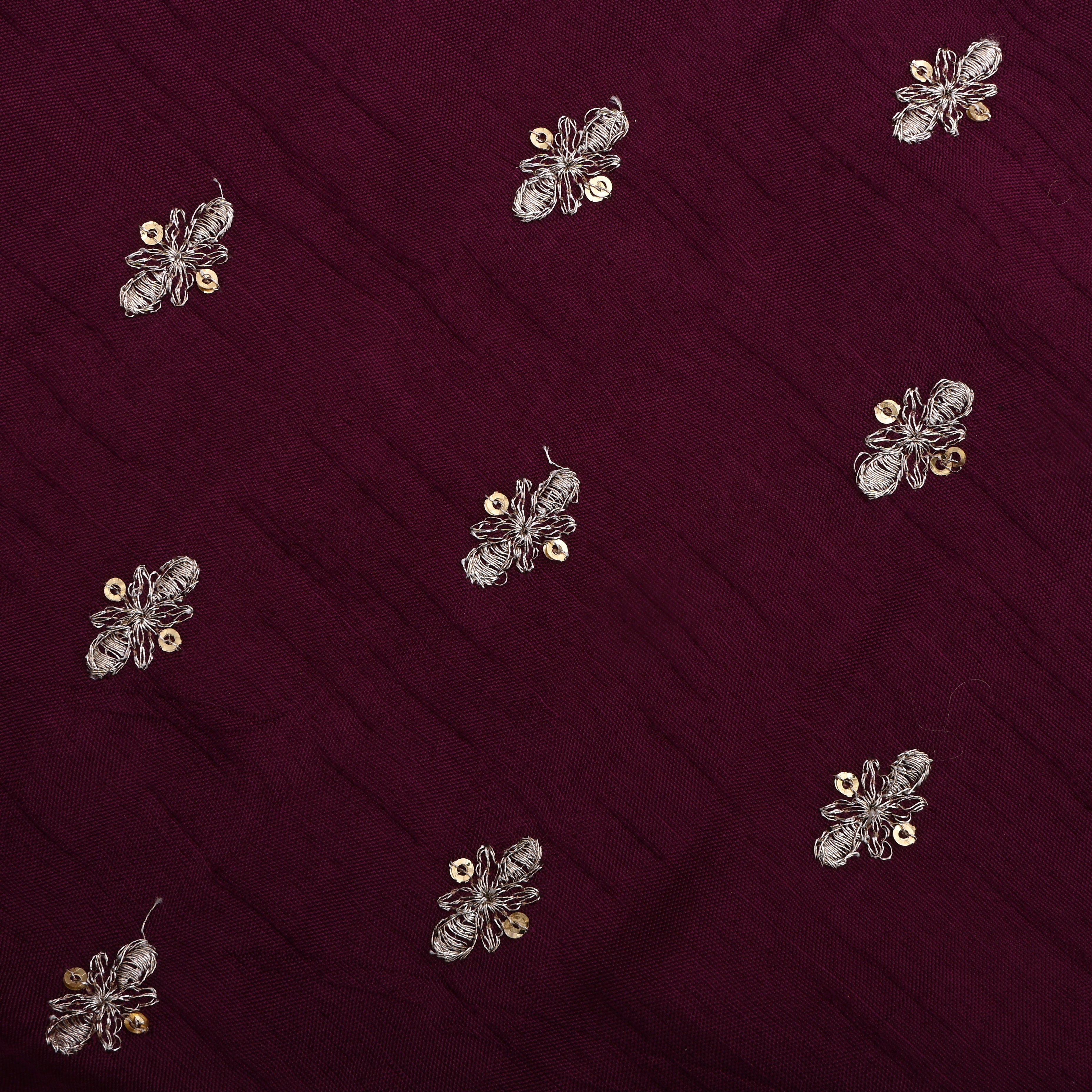 Wine Berry Silk Fabric With Sequins Butti'S