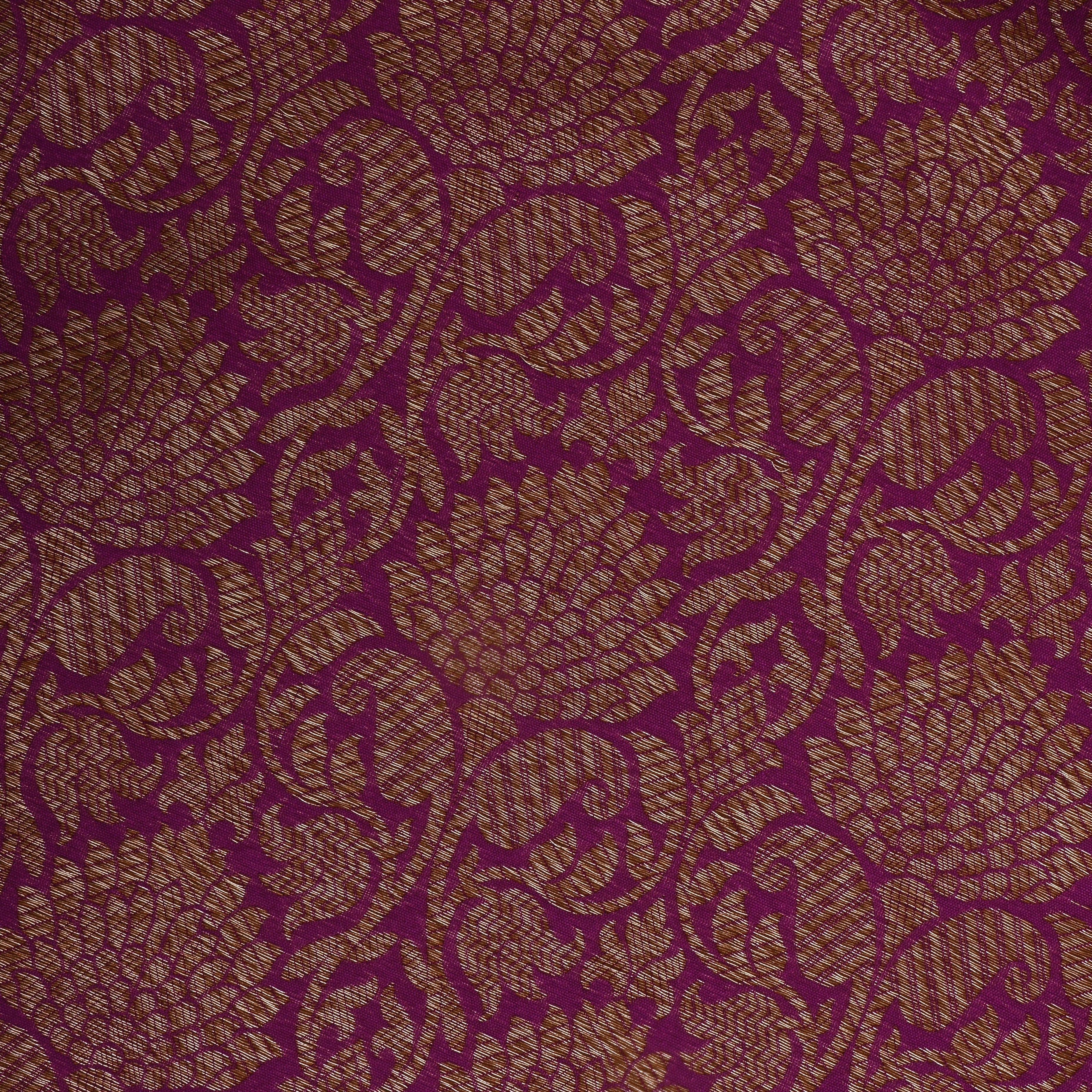 Dark Raspberry Jamawar Silk Fabric With Floral Jaal