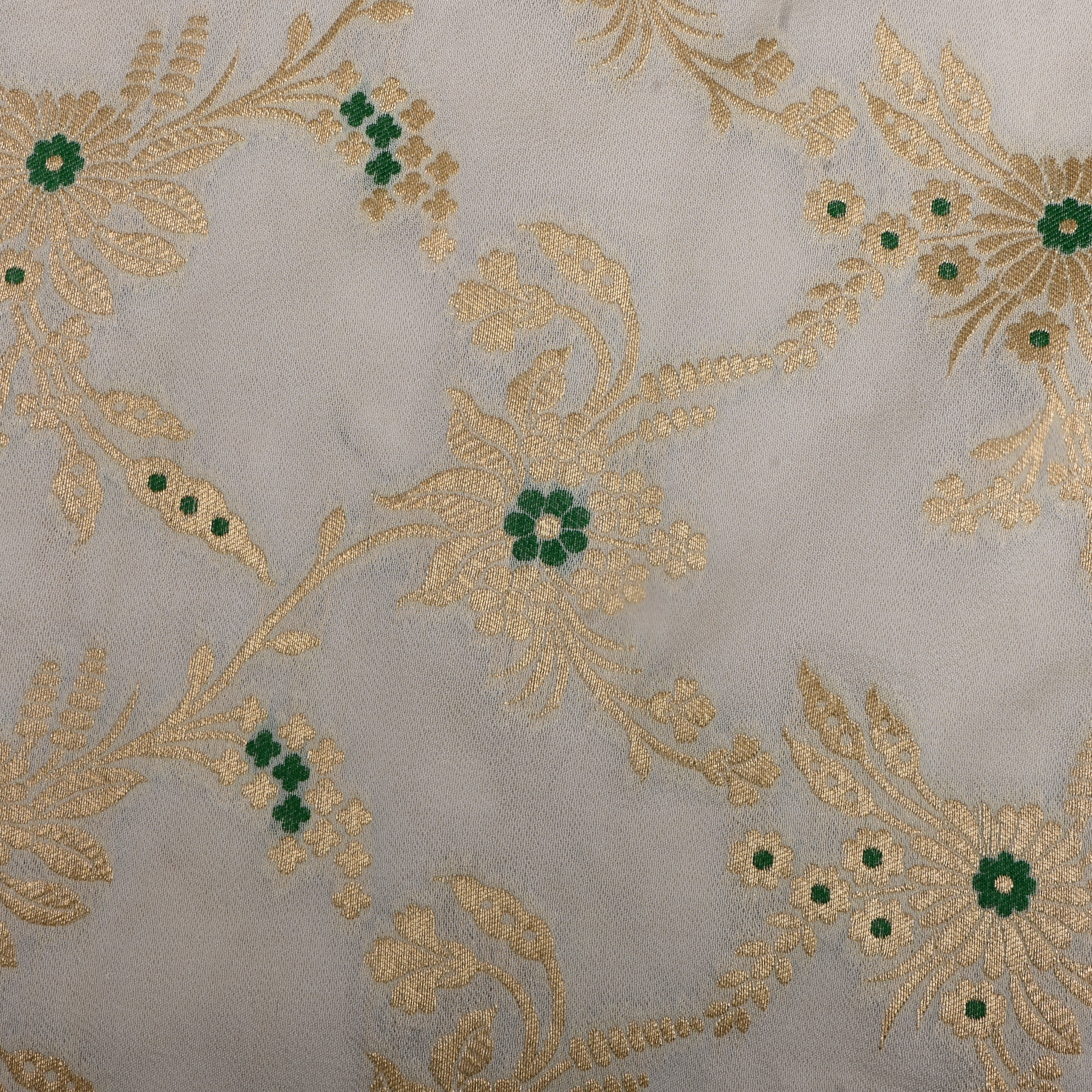 Off-White Banarasi Fabric With Golden Jaal